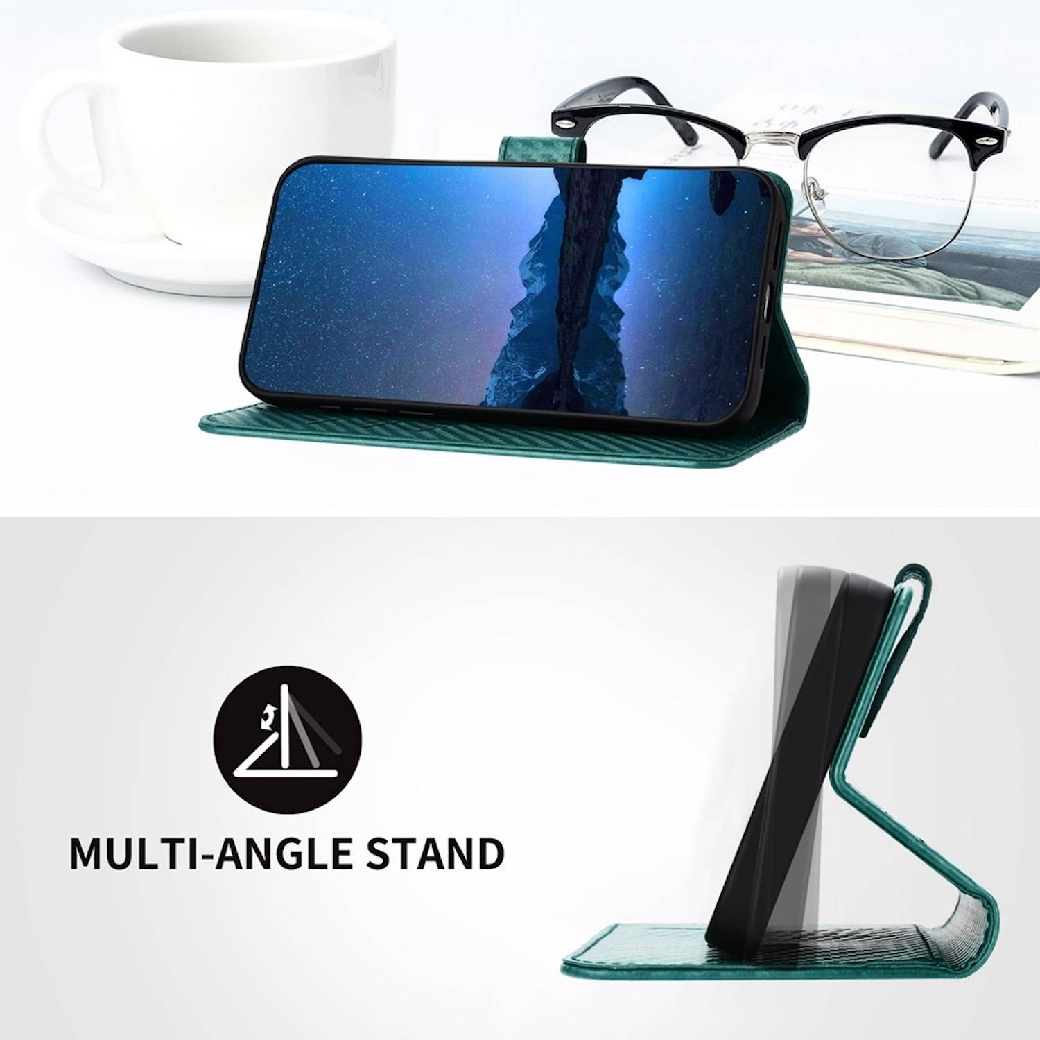 Für Xiaomi Redmi Note 14 Pro Plus 5G Carbon Fiber Kunstleder Hülle mit Lanyard Grün