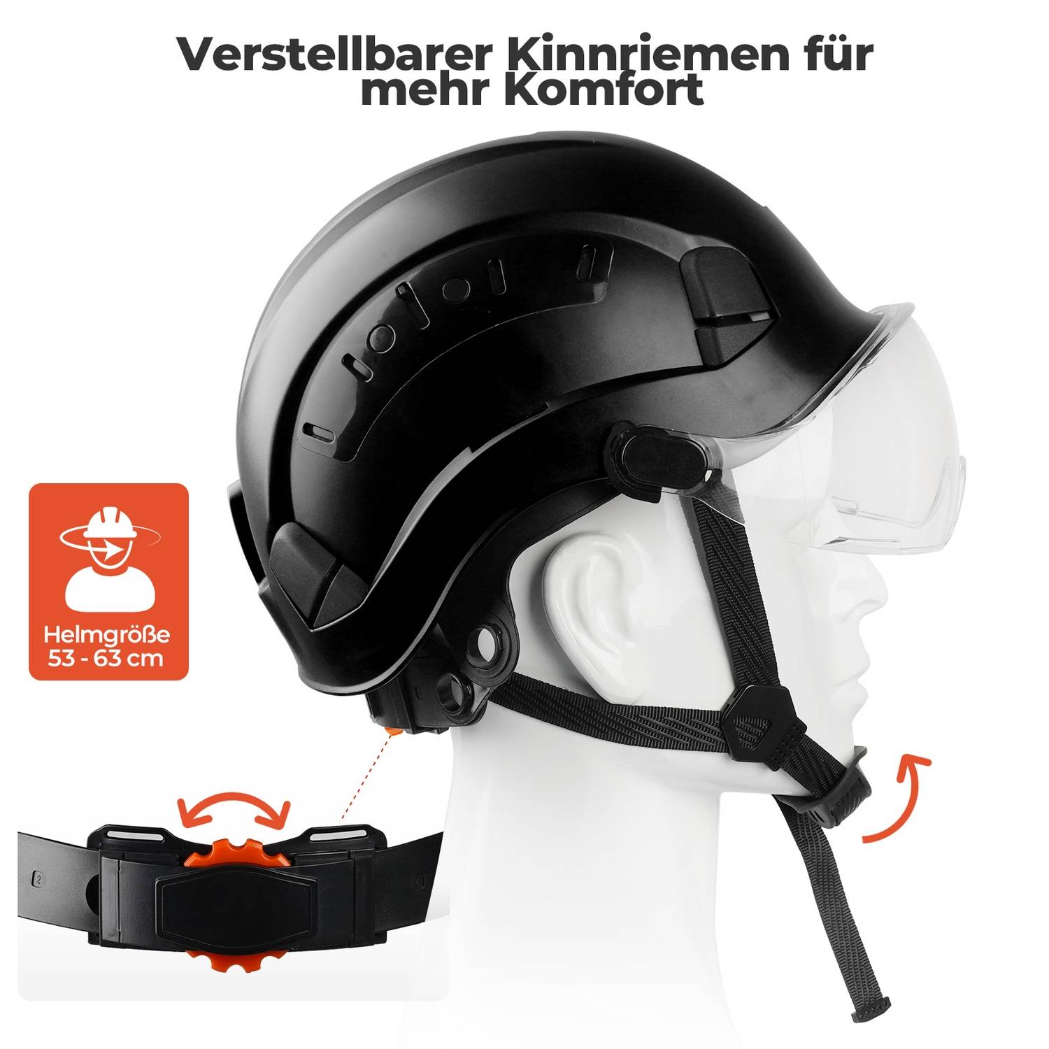 Mustbau Sicherheitshelm, EN397 Schutzhelme mit Schweißband und Visier, 53 bis 63cm Verstellbarer Kopfumfang, strapazierfähiges ABS-Material Für Mä