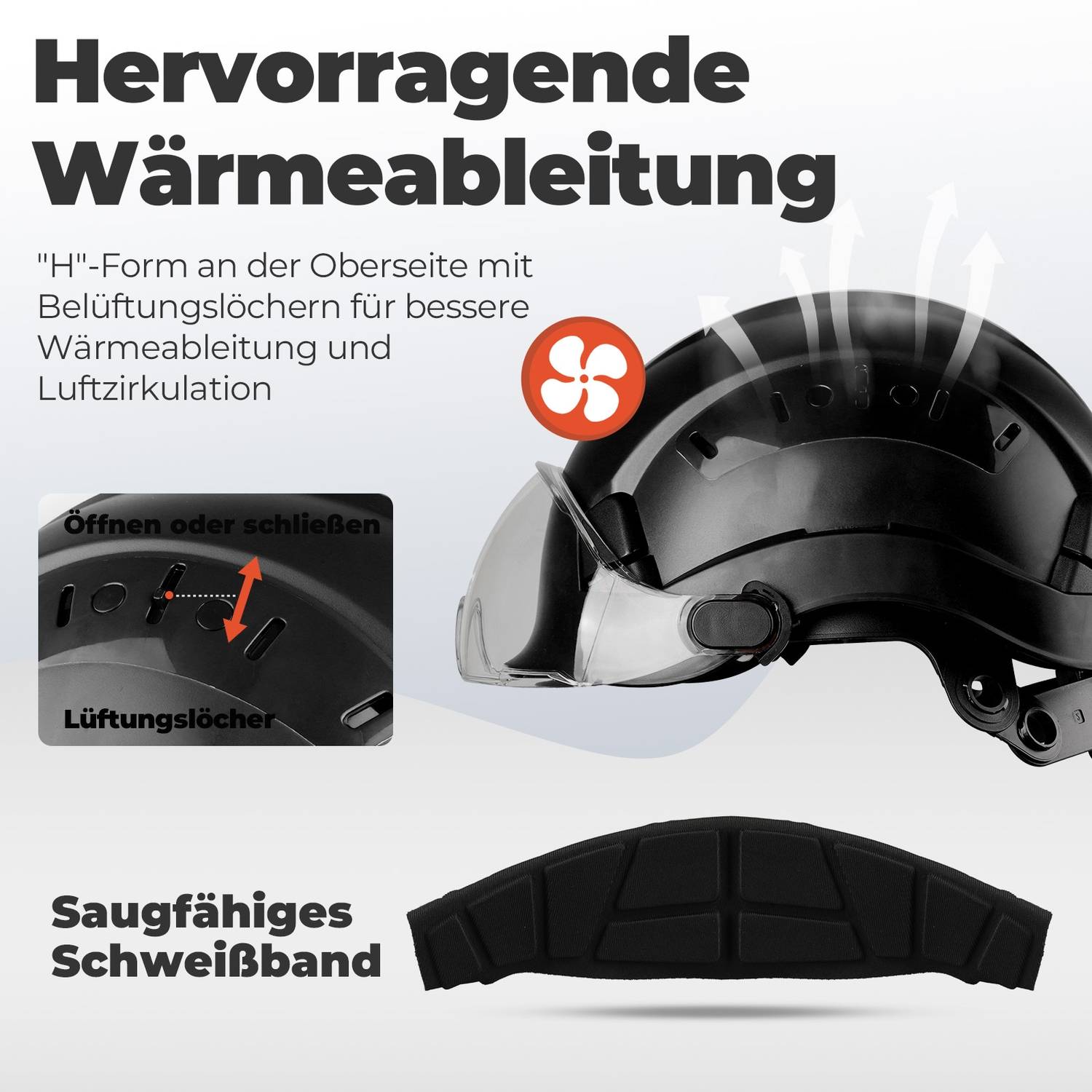 Mustbau Sicherheitshelm, EN397 Schutzhelme mit Schweißband und Visier, 53 bis 63cm Verstellbarer Kopfumfang, strapazierfähiges ABS-Material Für Mä