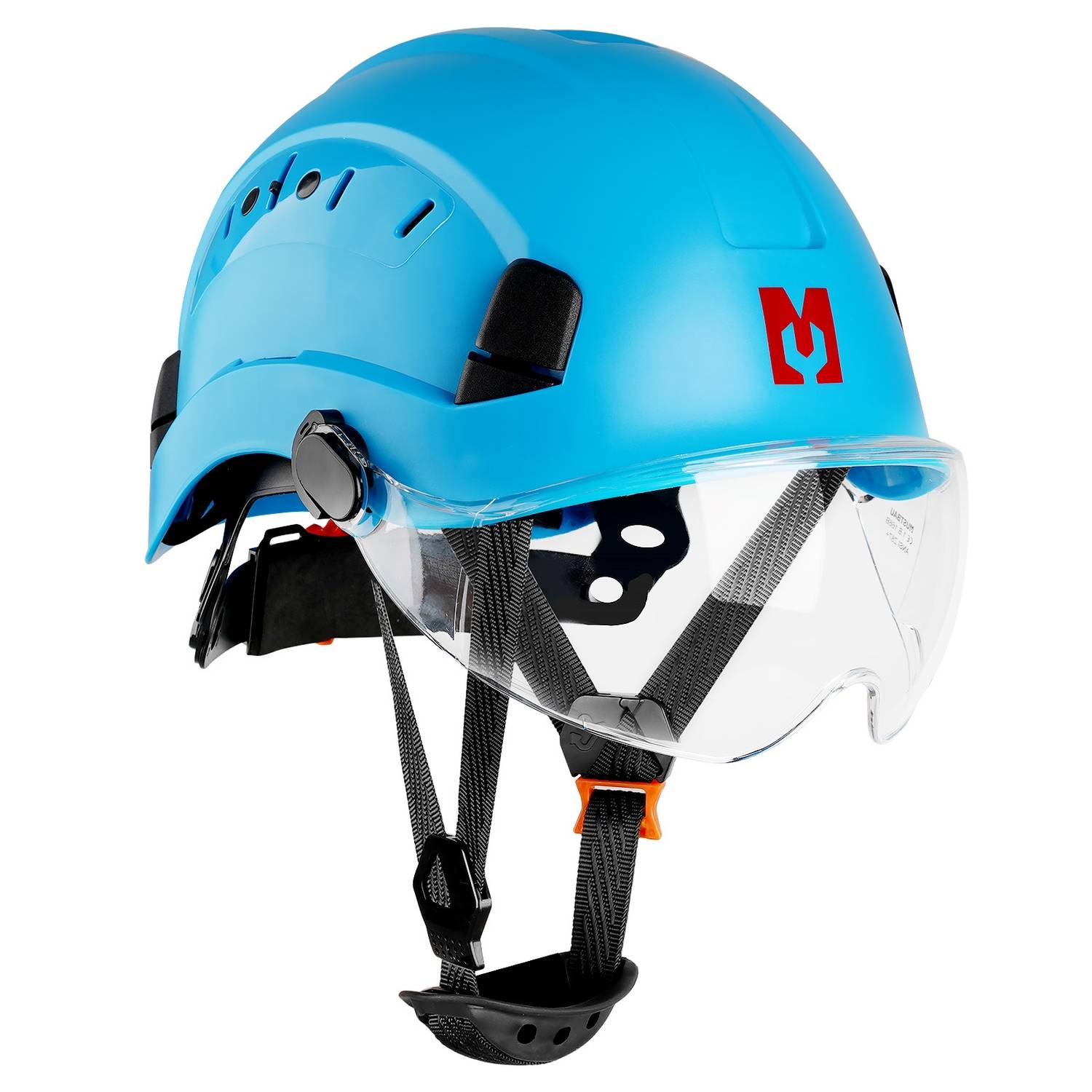 Mustbau Sicherheitshelm, EN397 Schutzhelme mit Schweißband und Visier, 53 bis 63cm Verstellbarer Kopfumfang, strapazierfähiges ABS-Material Für Mä