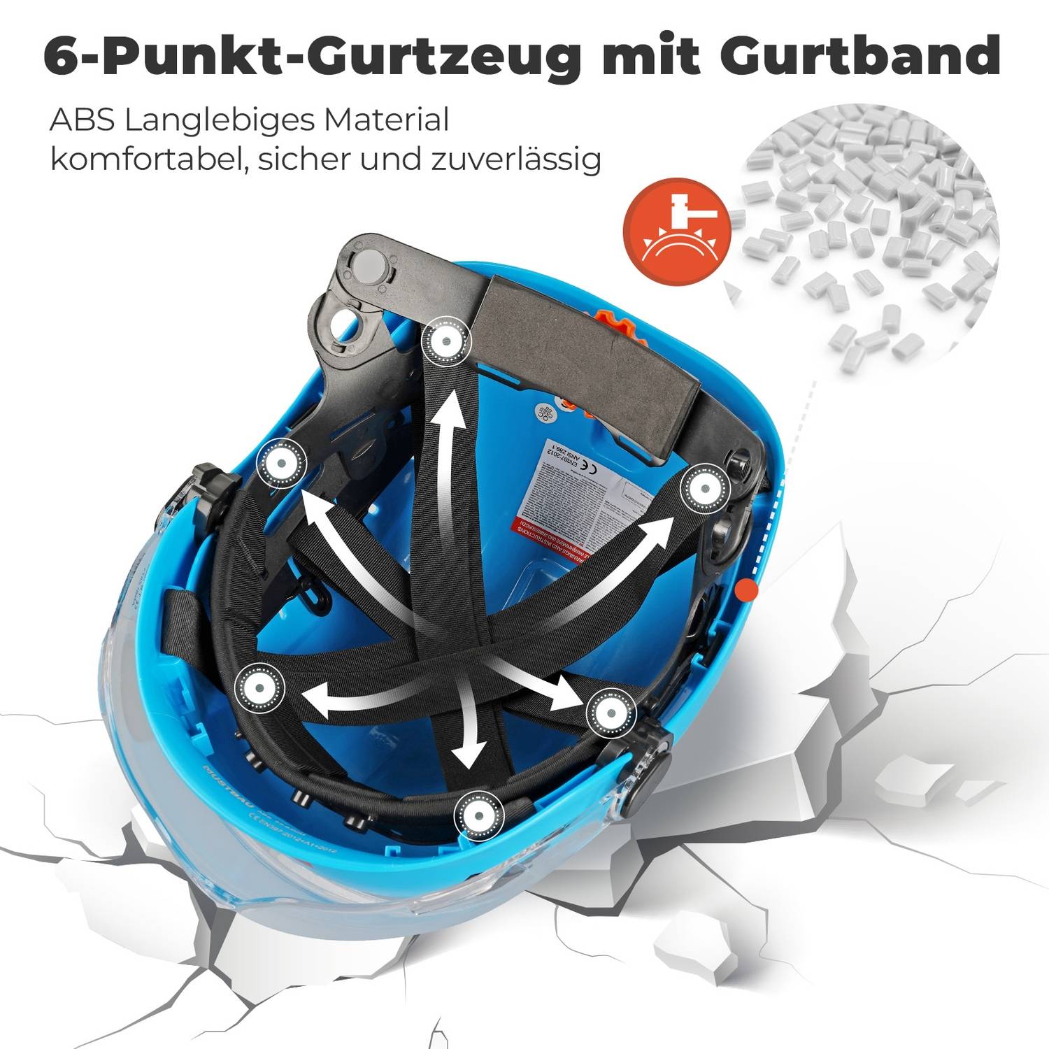 Mustbau Sicherheitshelm, EN397 Schutzhelme mit Schweißband und Visier, 53 bis 63cm Verstellbarer Kopfumfang, strapazierfähiges ABS-Material Für Mä