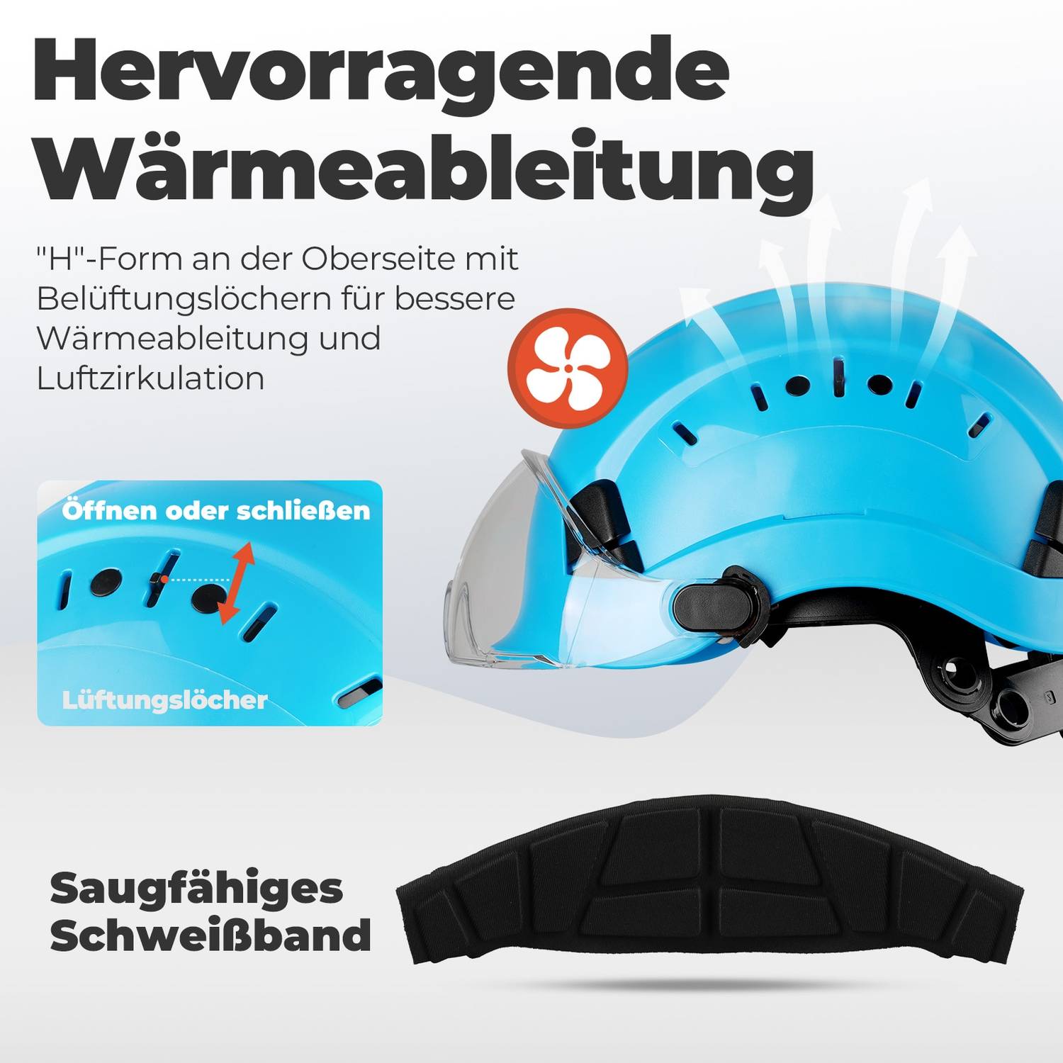 Mustbau Sicherheitshelm, EN397 Schutzhelme mit Schweißband und Visier, 53 bis 63cm Verstellbarer Kopfumfang, strapazierfähiges ABS-Material Für Mä