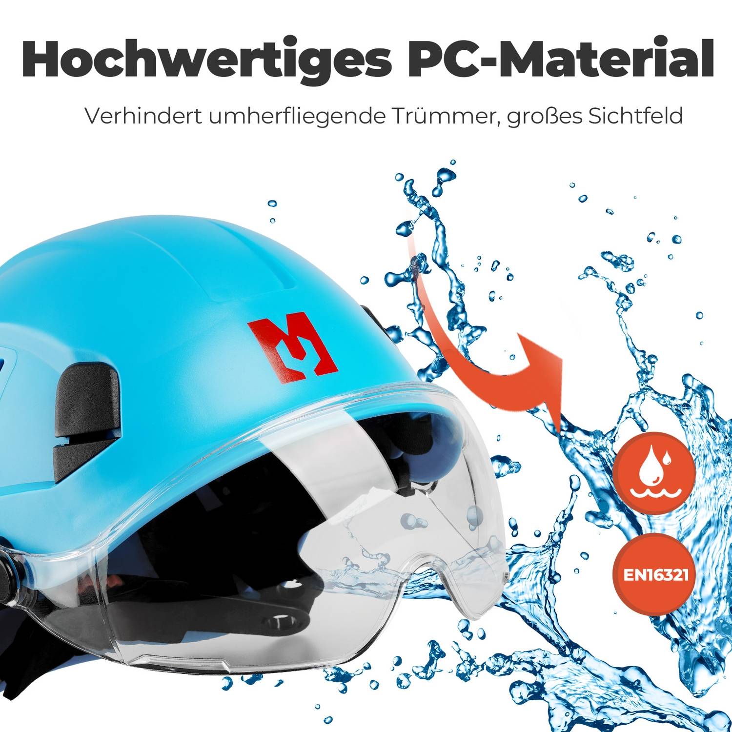 Mustbau Sicherheitshelm, EN397 Schutzhelme mit Schweißband und Visier, 53 bis 63cm Verstellbarer Kopfumfang, strapazierfähiges ABS-Material Für Mä