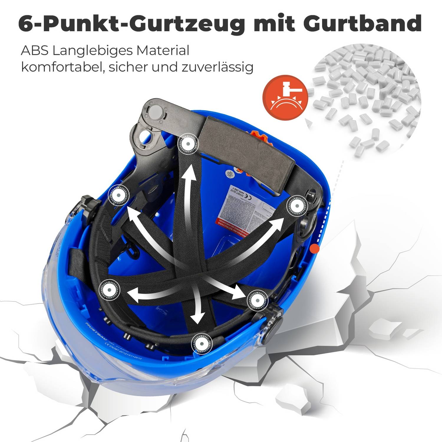 Mustbau Sicherheitshelm, EN397 Schutzhelme mit Schweißband und Visier, 53 bis 63cm Verstellbarer Kopfumfang, strapazierfähiges ABS-Material Für Mä