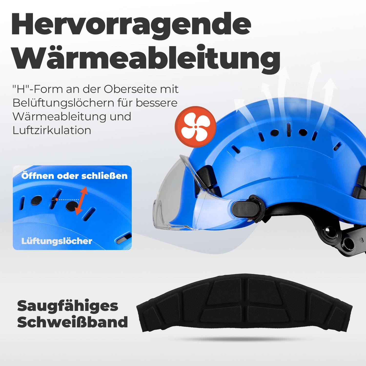 Mustbau Sicherheitshelm, EN397 Schutzhelme mit Schweißband und Visier, 53 bis 63cm Verstellbarer Kopfumfang, strapazierfähiges ABS-Material Für Mä