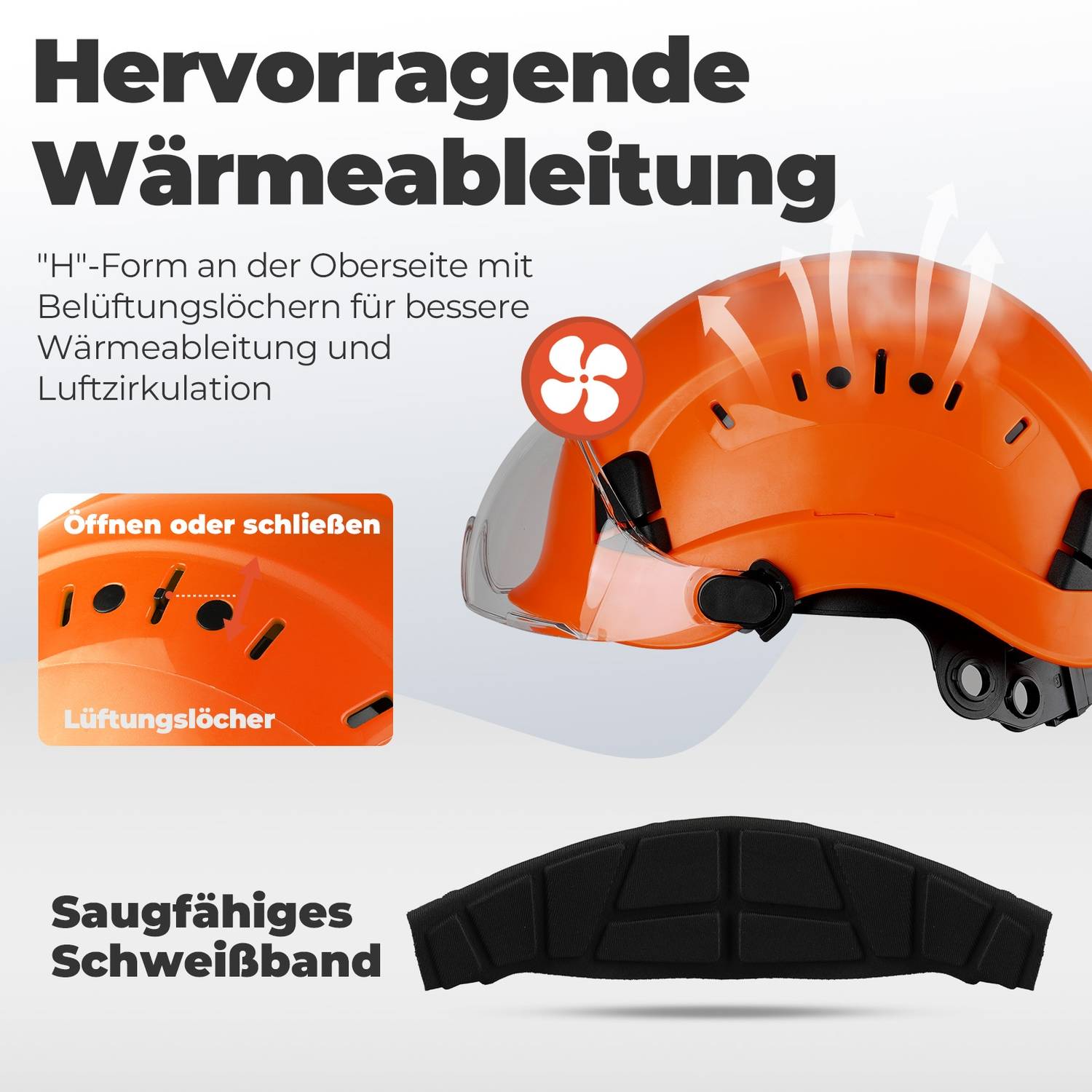 Mustbau Sicherheitshelm, EN397 Schutzhelme mit Schweißband und Visier, 53 bis 63cm Verstellbarer Kopfumfang, strapazierfähiges ABS-Material Für Mä