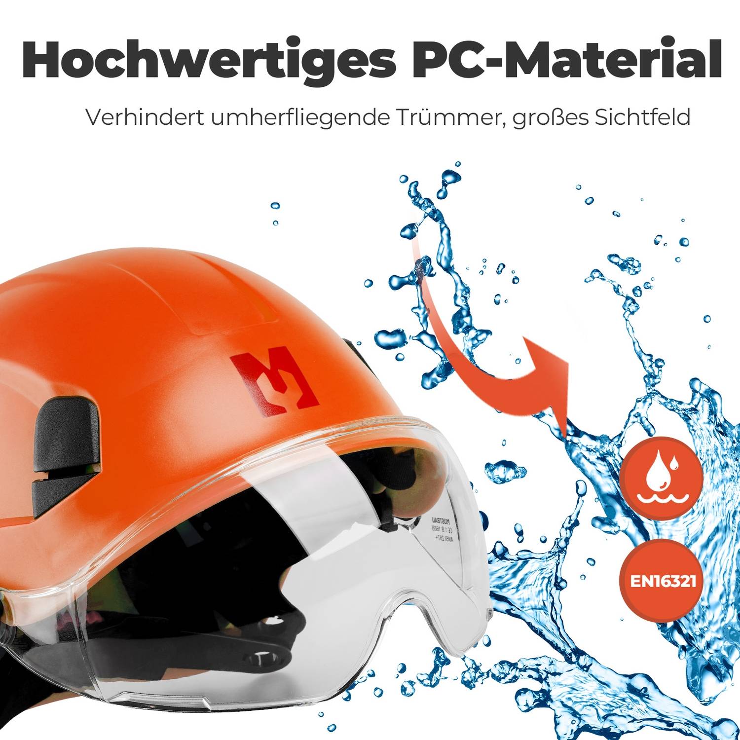 Mustbau Sicherheitshelm, EN397 Schutzhelme mit Schweißband und Visier, 53 bis 63cm Verstellbarer Kopfumfang, strapazierfähiges ABS-Material Für Mä