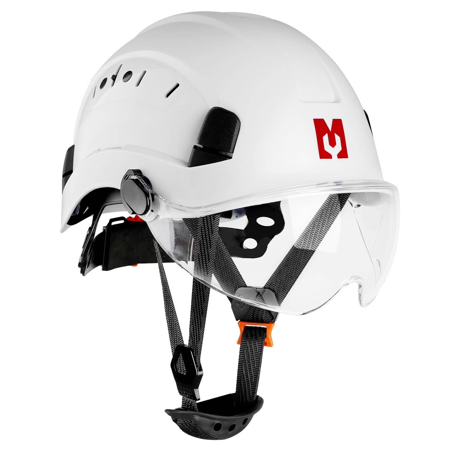 Mustbau Sicherheitshelm, EN397 Schutzhelme mit Schweißband und Visier, 53 bis 63cm Verstellbarer Kopfumfang, strapazierfähiges ABS-Material Für Mä