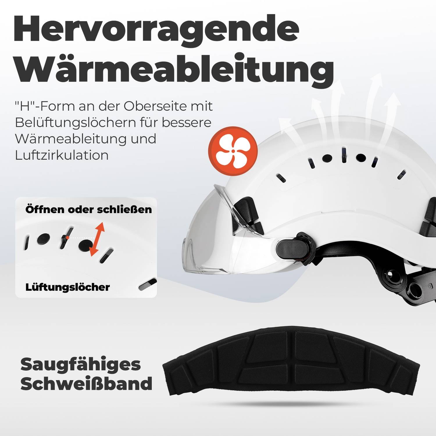 Mustbau Sicherheitshelm, EN397 Schutzhelme mit Schweißband und Visier, 53 bis 63cm Verstellbarer Kopfumfang, strapazierfähiges ABS-Material Für Mä