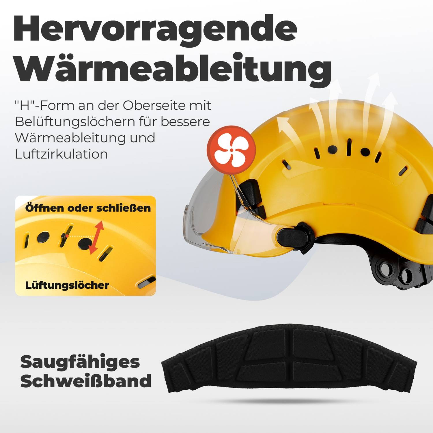 Mustbau Sicherheitshelm, EN397 Schutzhelme mit Schweißband und Visier, 53 bis 63cm Verstellbarer Kopfumfang, strapazierfähiges ABS-Material Für Mä