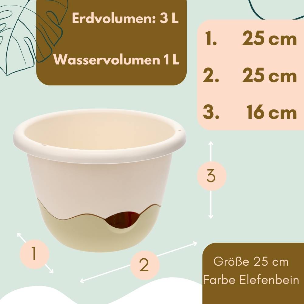 Blumentopf hängend Blumenampel Hängetopf Hängeampel Hängender Blumentopf Hängeblumentopf Outdoor inkl. Kette Wasserspeicher 25 cm Elfenbein