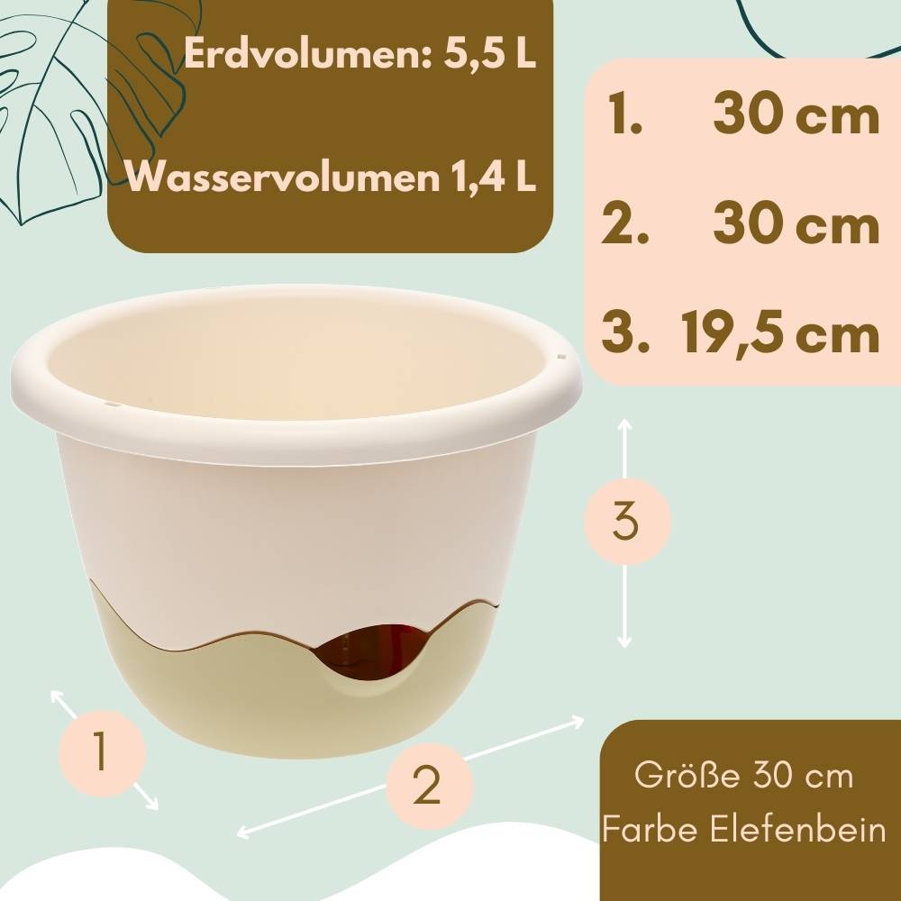 Blumentopf hängend Blumenampel Hängetopf Hängeampel Hängender Blumentopf Hängeblumentopf Outdoor inkl. Kette Wasserspeicher 30 cm elfenbein