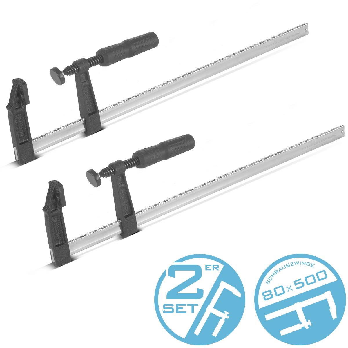 STAHLWERK Schraubzwinge 80x500 mm Klemmzwinge stabile F-Zwinge 2er Set