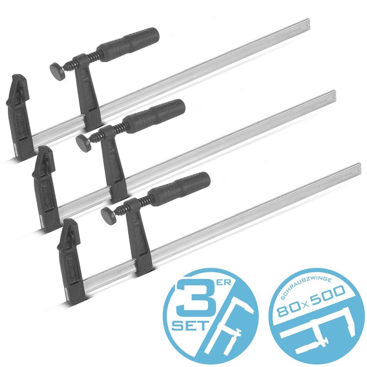 3er Set Schraubzwinge 80 x 500 mm