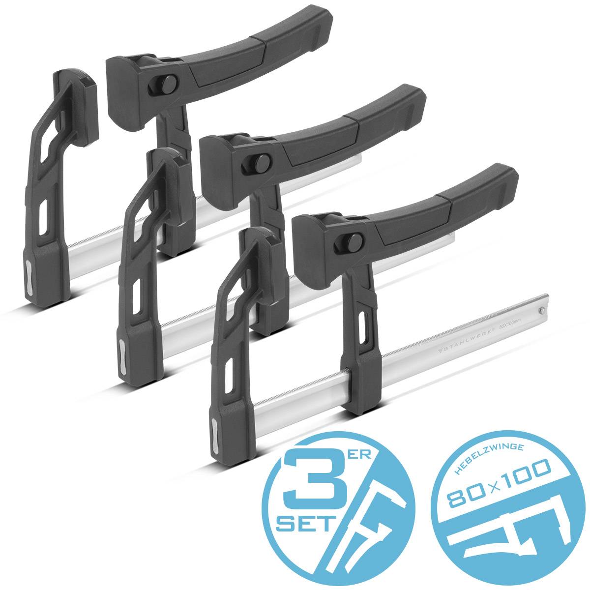 STAHLWERK 3 x Hebelzwinge 80x100 mm Klemmzwinge 100kg Druckkraft Schnellspanner