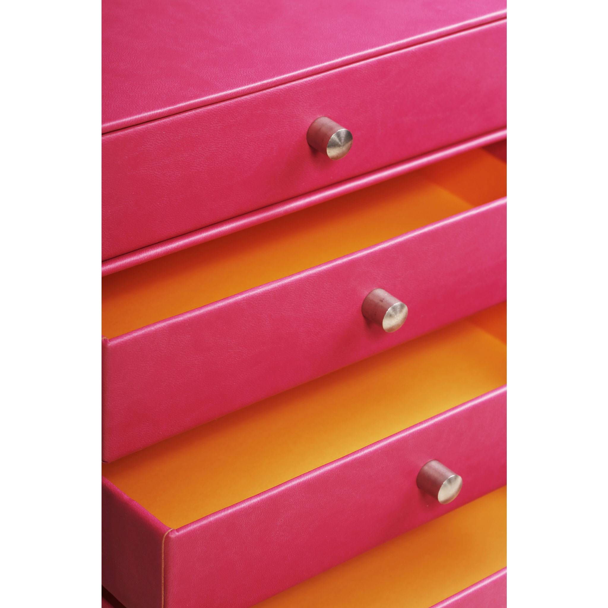 Rhodia Schubladenbox mit 4 Laden Kunstleder 24,8x32 ,7x22,8cm Himbeer 318962C