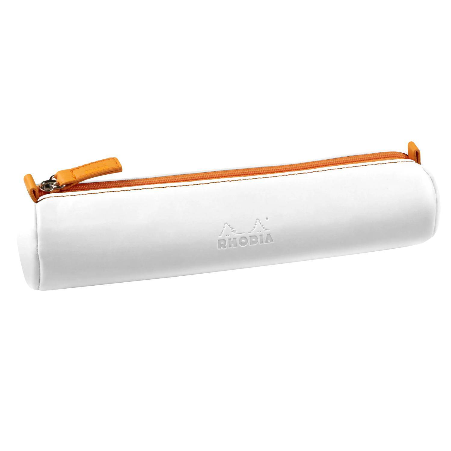 Rhodia rundes Schlampermäppchen italienischem Kunstleder, 5x21,5 cm Weiß 319047C