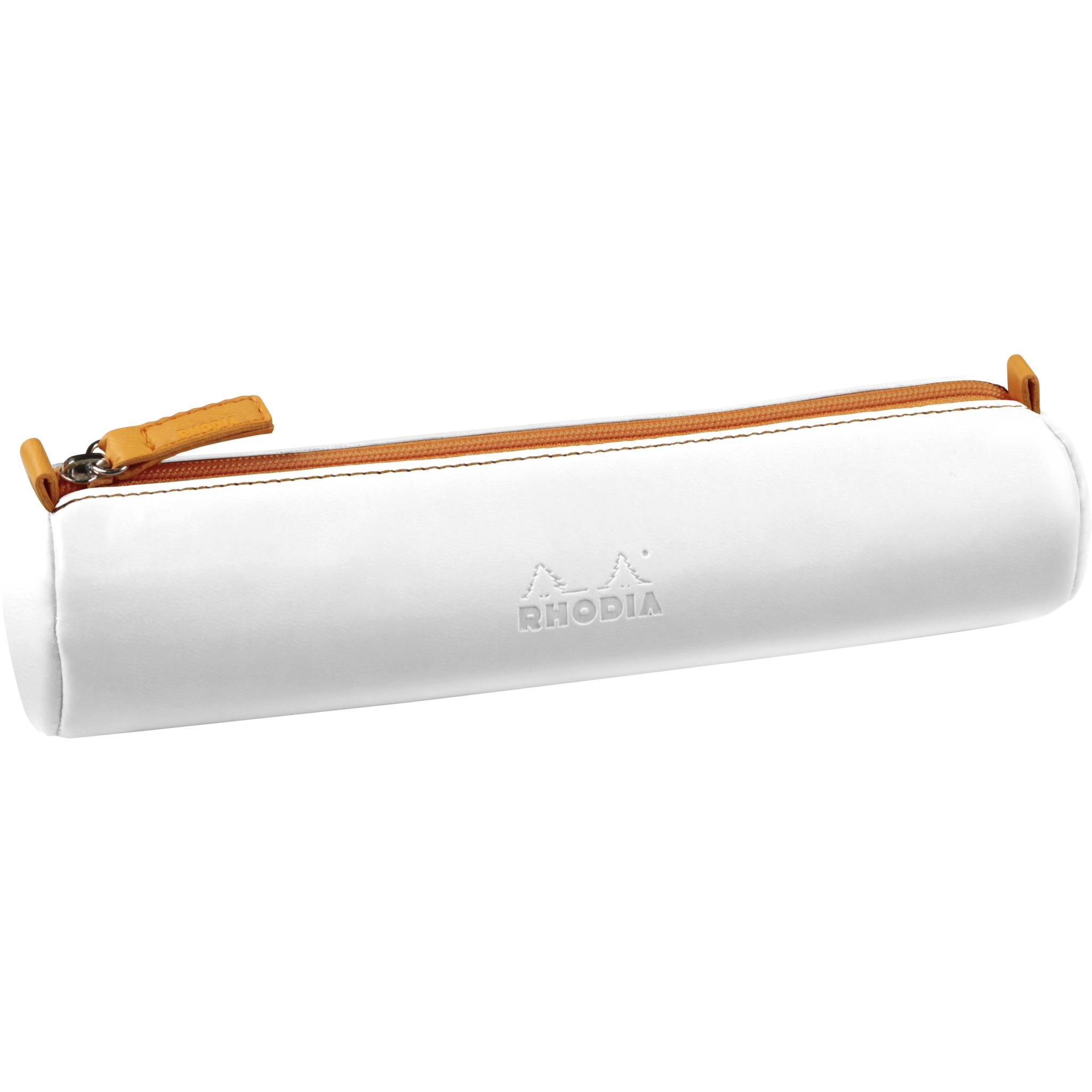 Rhodia rundes Schlampermäppchen italienischem Kunstleder, 5x21,5 cm Weiß 319047C
