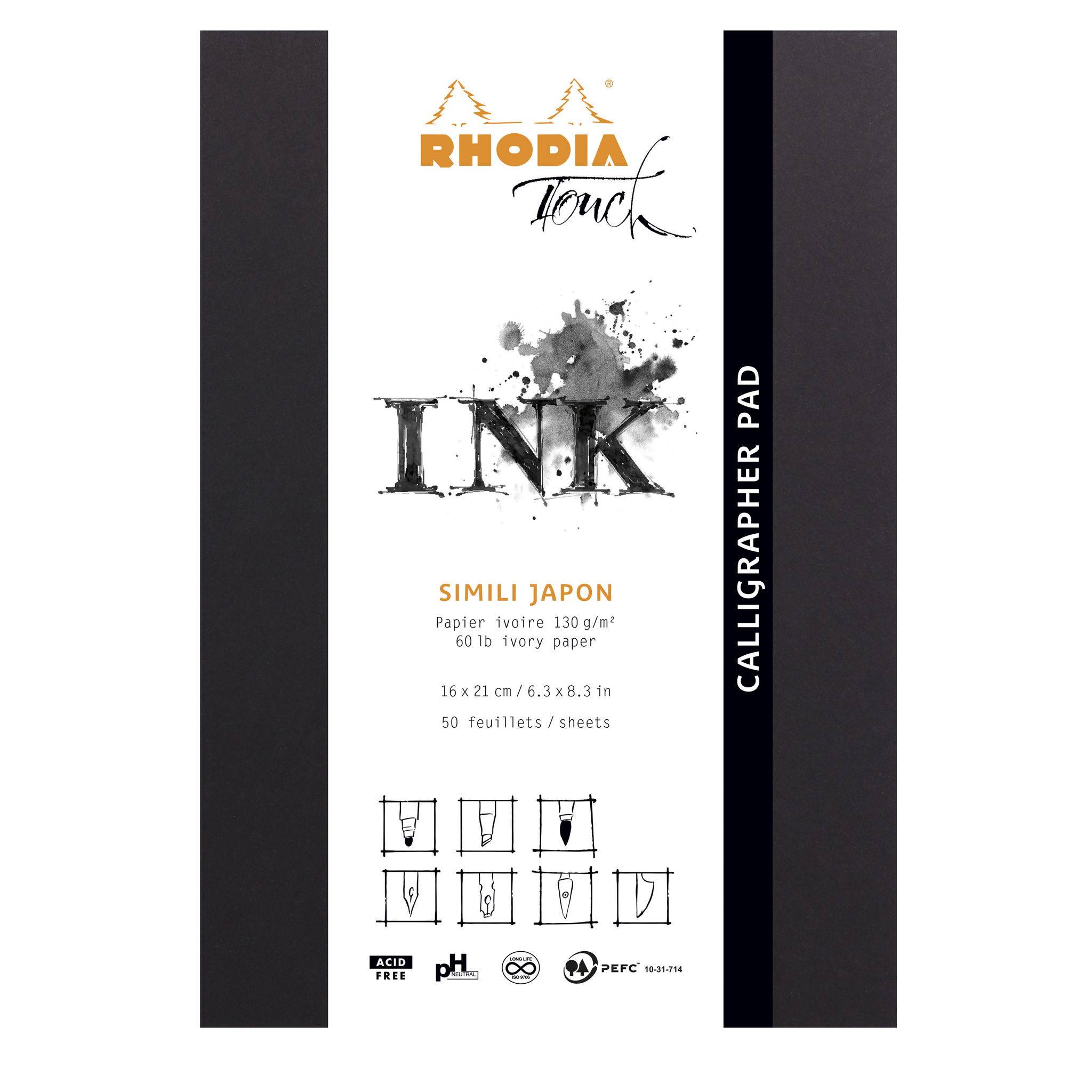Rhodia Rhodia Touch Calligrapher pad Block A5+ 50 Bl blanko 130g Schwarz 116122C