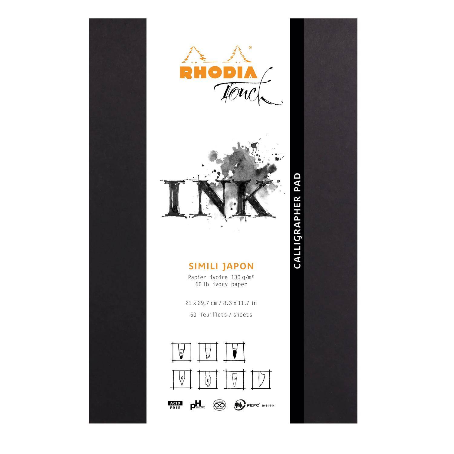 Rhodia Rhodia Touch Calligrapher pad Block A4+ 50 Bl blanko 130g Schwarz 116123C