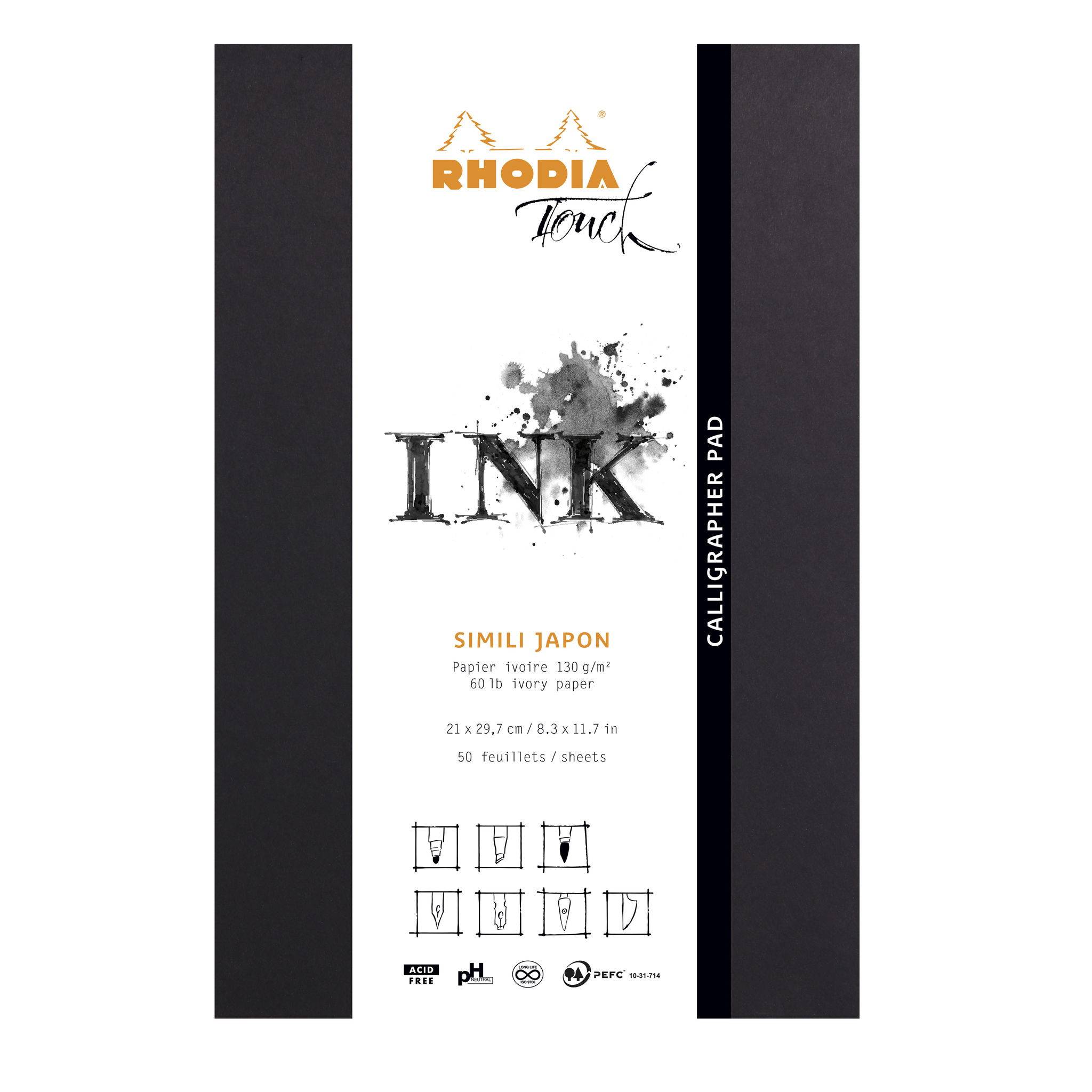 Rhodia Rhodia Touch Calligrapher pad Block A4+ 50 Bl blanko 130g Schwarz 116123C