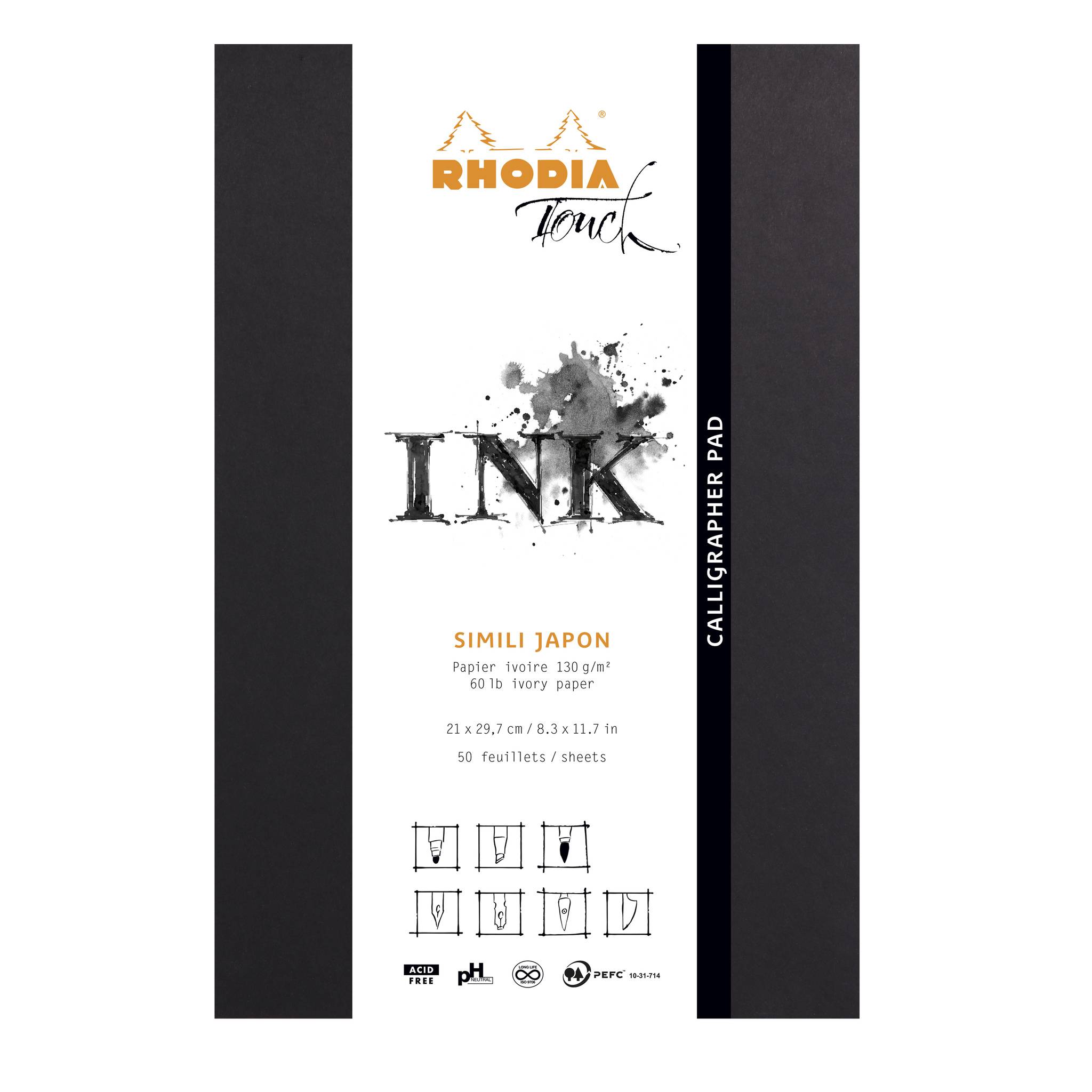 Rhodia Rhodia Touch Calligrapher pad Block A4+ 50 Bl blanko 130g Schwarz 116123C