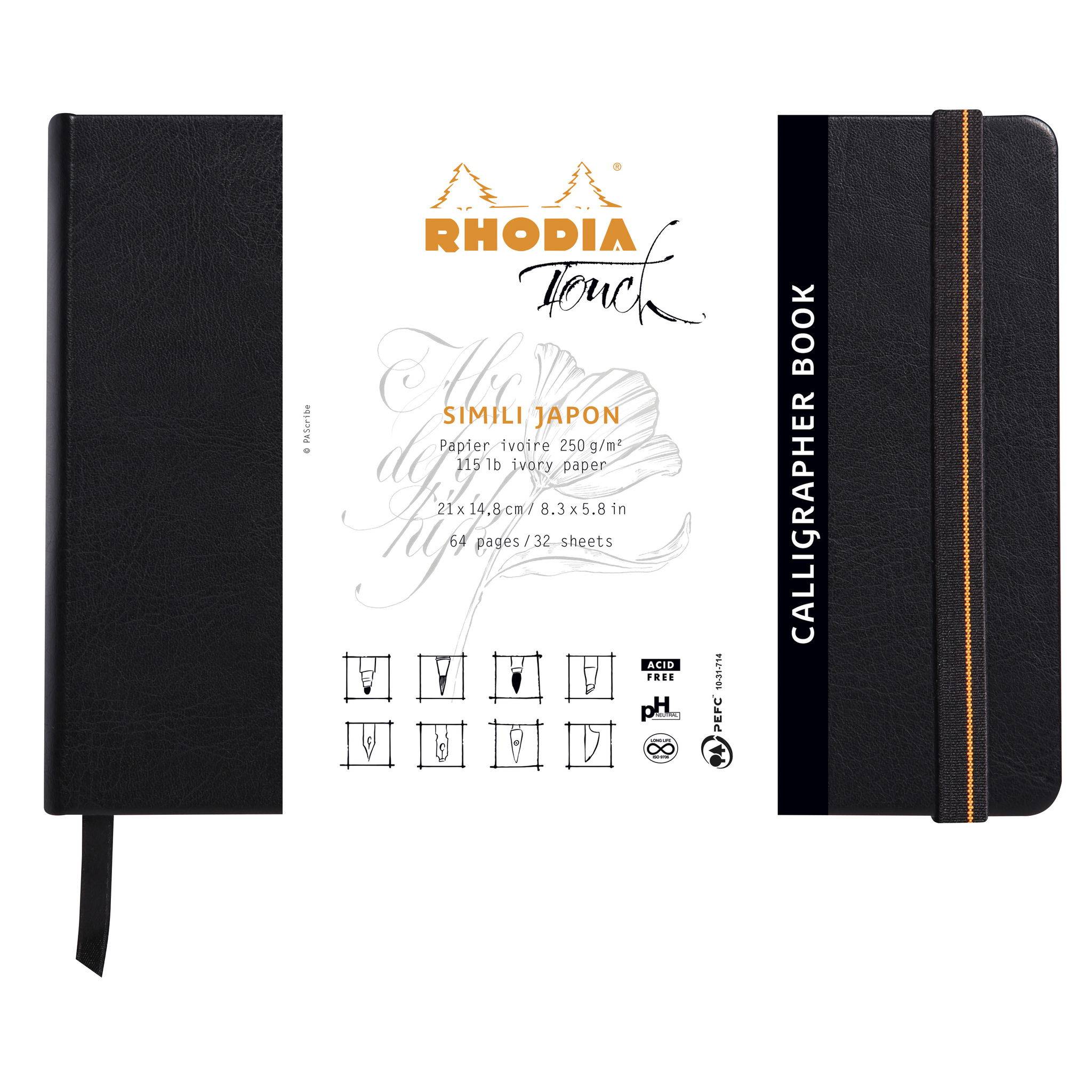 Rhodia Touch Calligrapher book fest A5 32 Bl blanko 250g Schwarz 116124C