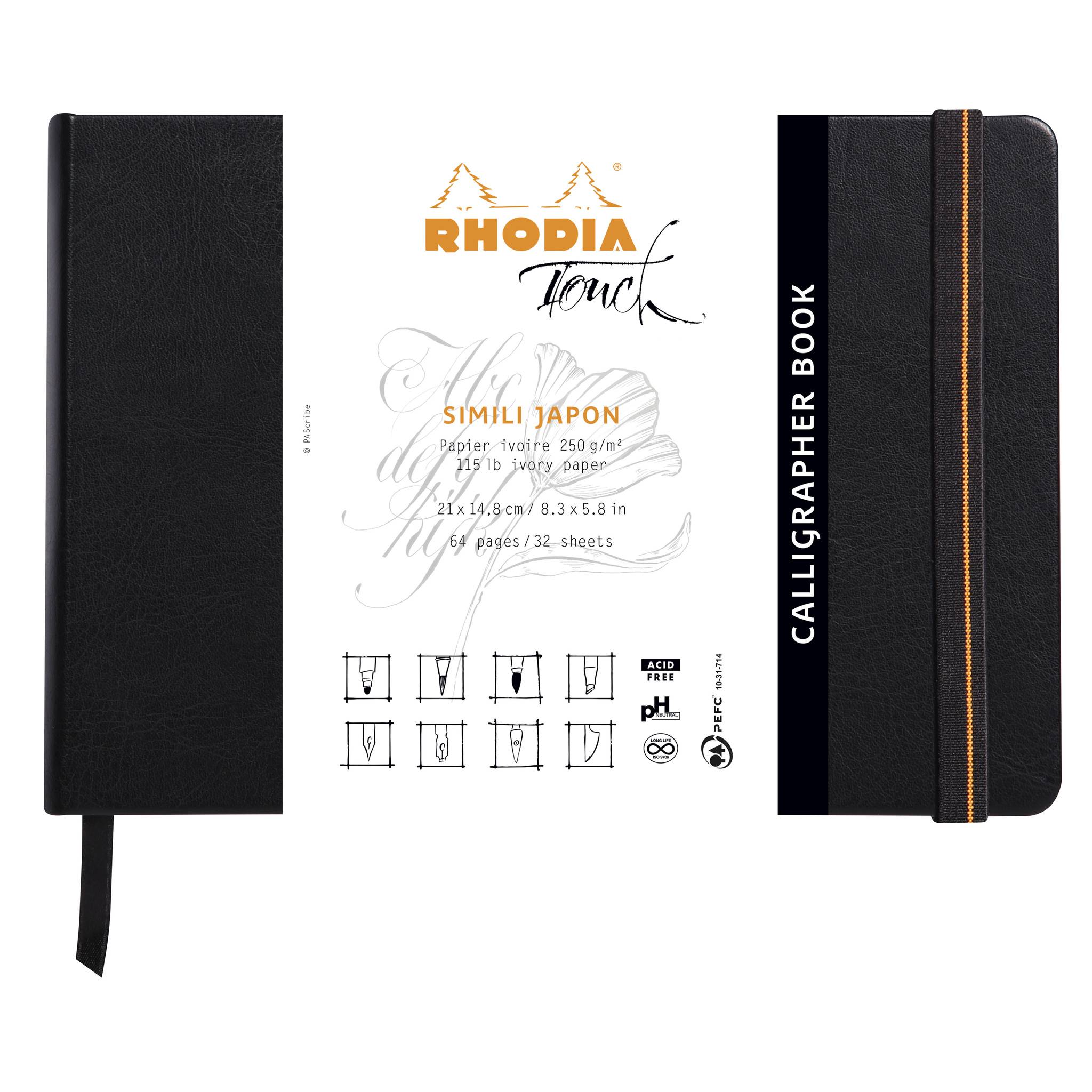 Rhodia Touch Calligrapher book fest A5 32 Bl blanko 250g Schwarz 116124C
