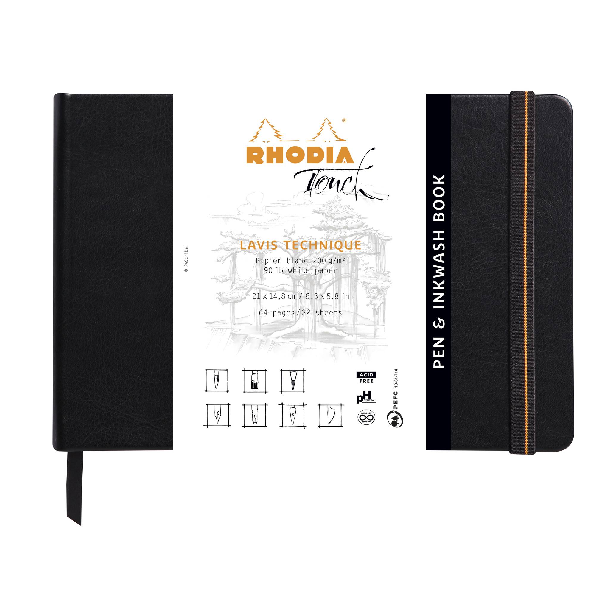 Rhodia Rhodia Touch Pen &amp; Inkwash book fest A5 32 Bl blanko 200g Schwarz 116126C