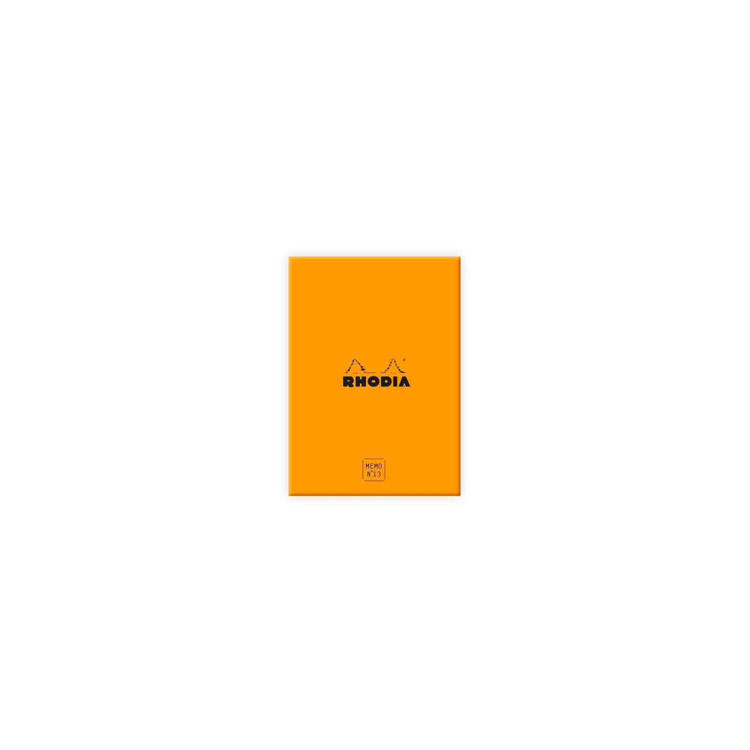 Orangefarbenes Rhodia-Notizbuch mit Logo auf dem Umschlag, zentriert vor einem einfachen weißen Hintergrund dargestellt.