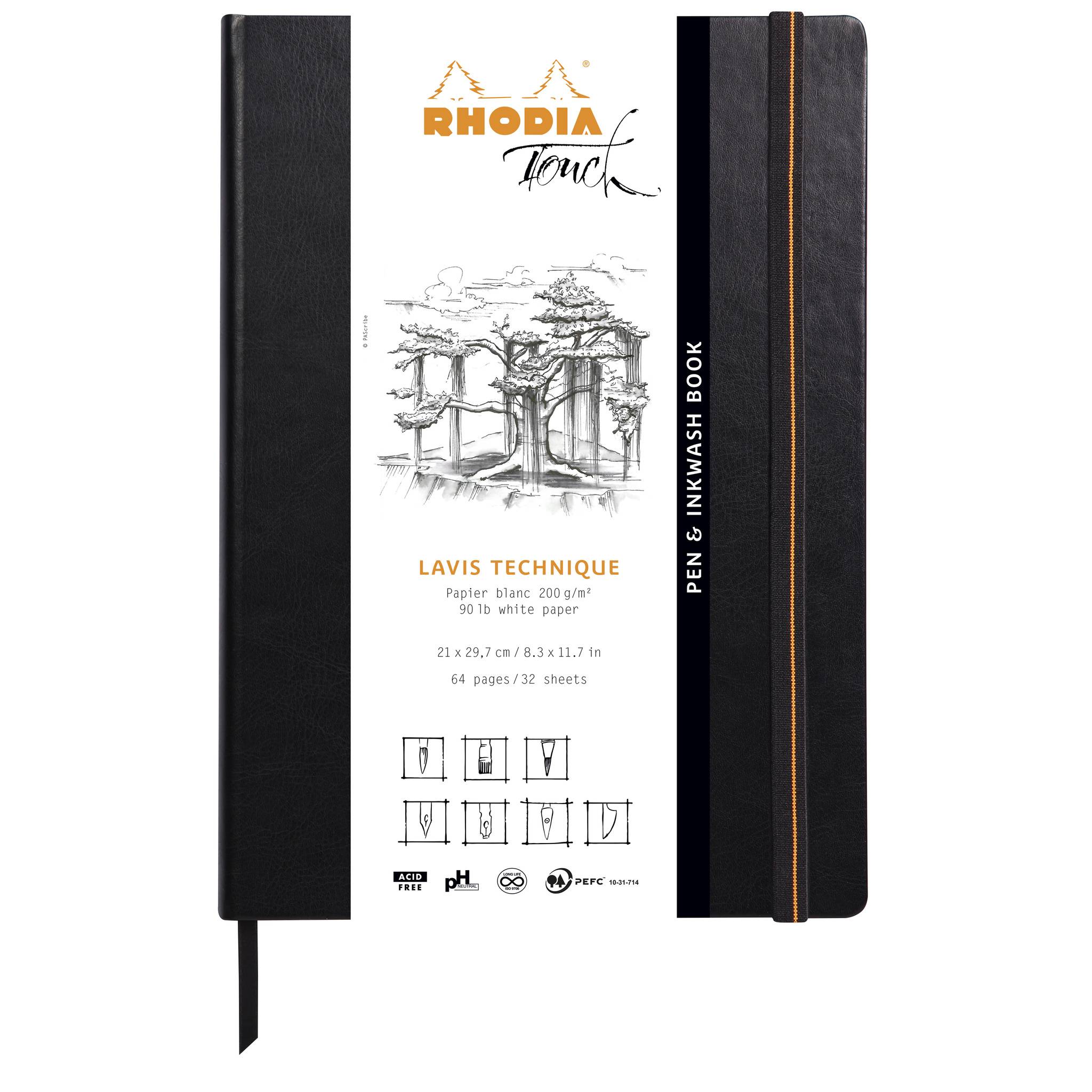Rhodia Rhodia Touch Pen &amp; Inkwash book fest A4 32 Bl blanko 200g Schwarz 116128C