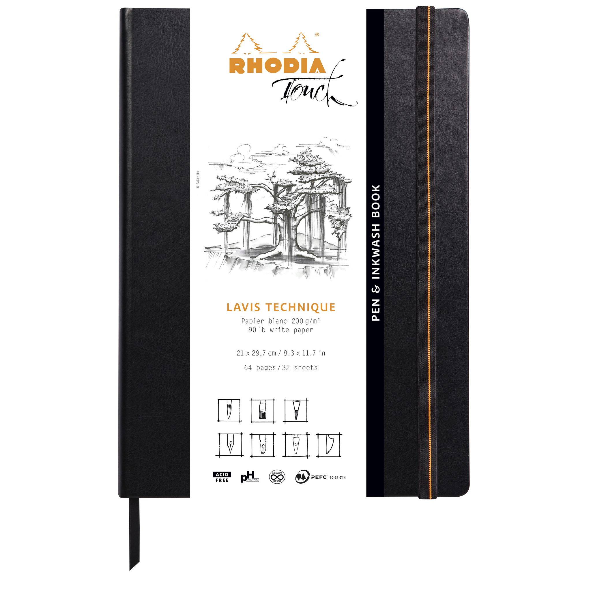 Rhodia Rhodia Touch Pen & Inkwash book fest A4 32 Bl blanko 200g Schwarz 116128C