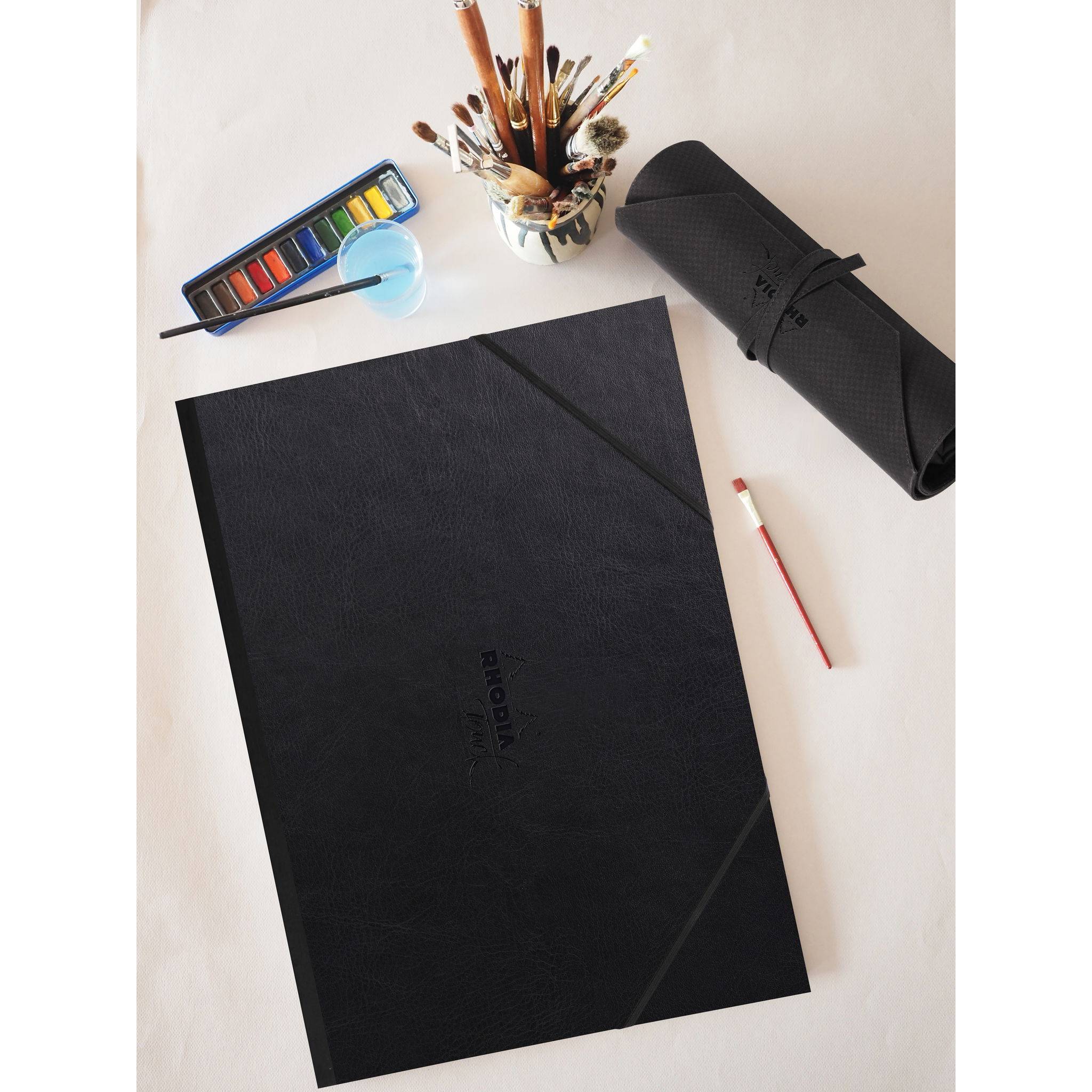Rhodia Touch Zeichenmappe Gummizug 3 Klappen Kunstleder 32x45 cm Schwarz 116194C