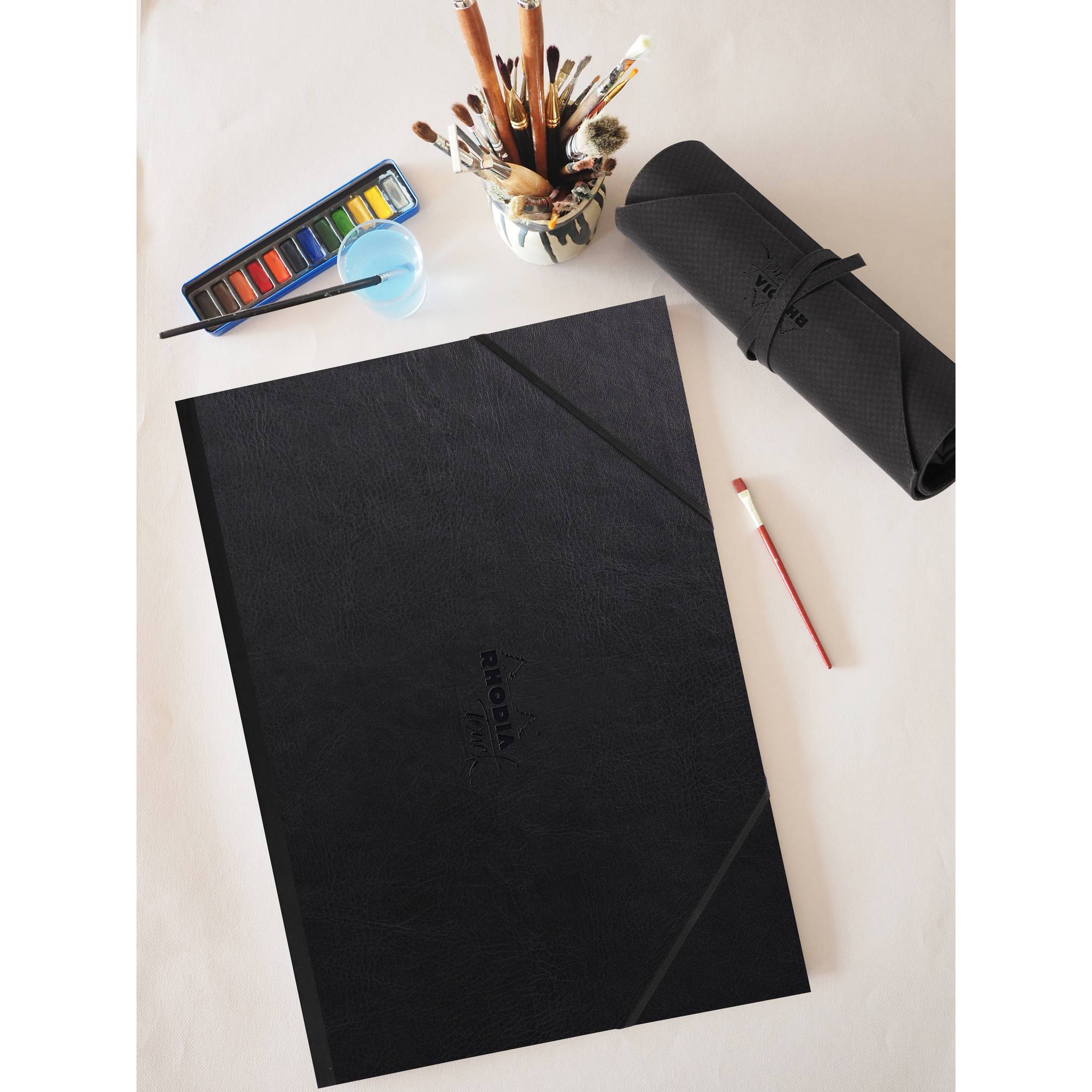 Rhodia Touch Zeichenmappe Gummizug 3 Klappen Kunstleder 32x45 cm Schwarz 116193C