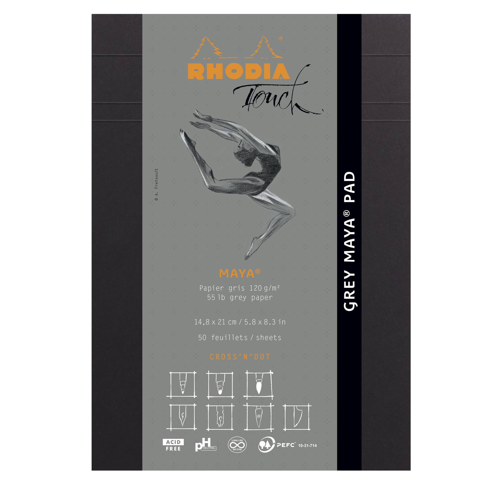 Rhodia Rhodia Touch Grey Maya pad A5 50 Blatt Cross'n'Dot 120g - Schwarz 116107C