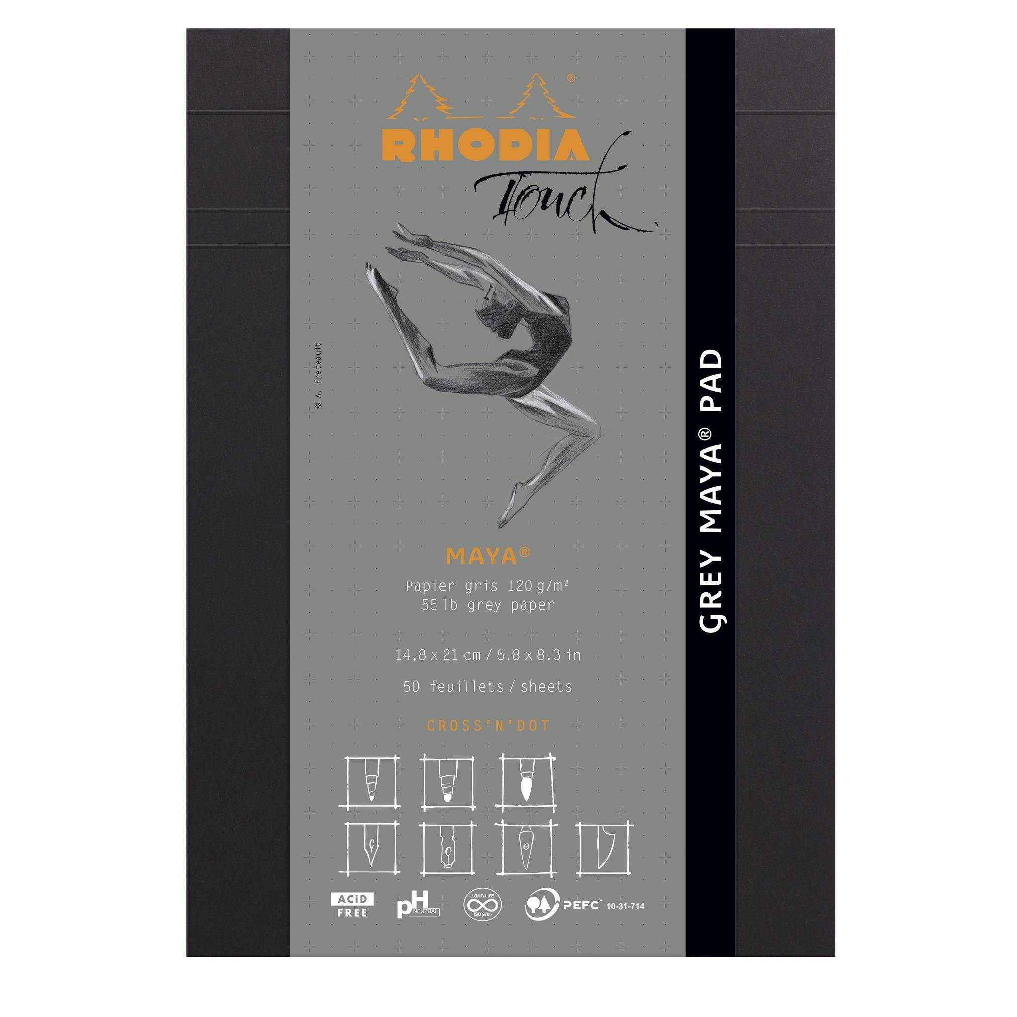 Rhodia Rhodia Touch Grey Maya pad A5 50 Blatt Cross'n'Dot 120g - Schwarz 116107C