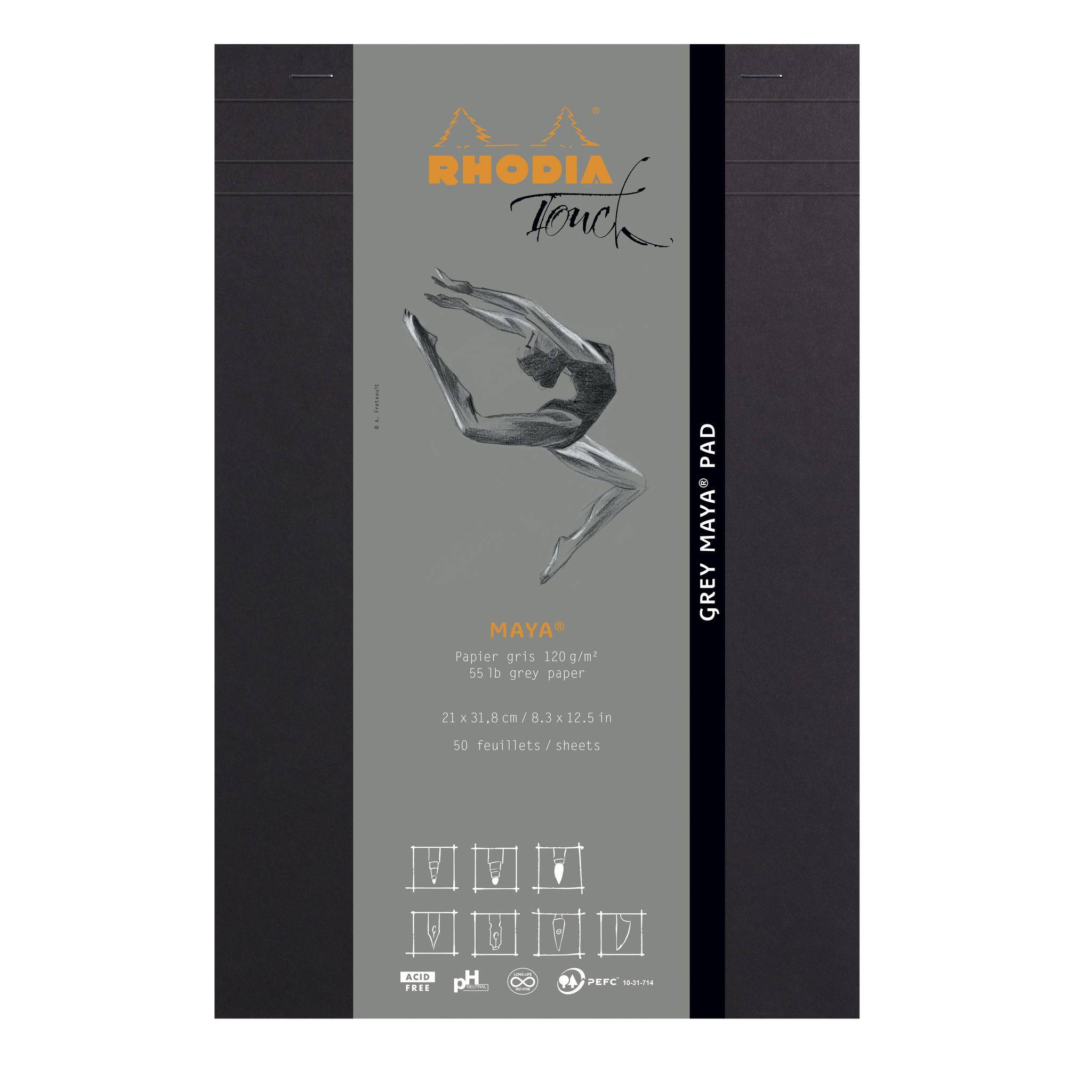Rhodia Rhodia Touch Grey Maya pad A4+ 50 Blatt blanko 120g - Schwarz 116108C