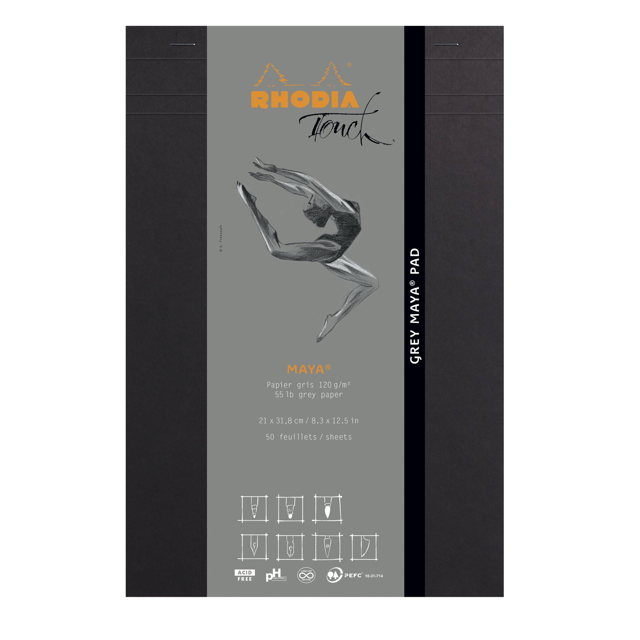 Rhodia Rhodia Touch Grey Maya pad A4+ 50 Blatt blanko 120g - Schwarz 116108C