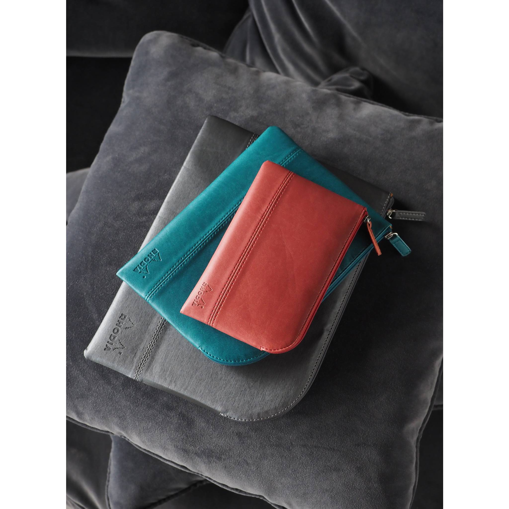 Rhodia Rhodiarama Etui aus Kunstleder Reißverschluss, 16x22 cm Pfaugrün 116634C