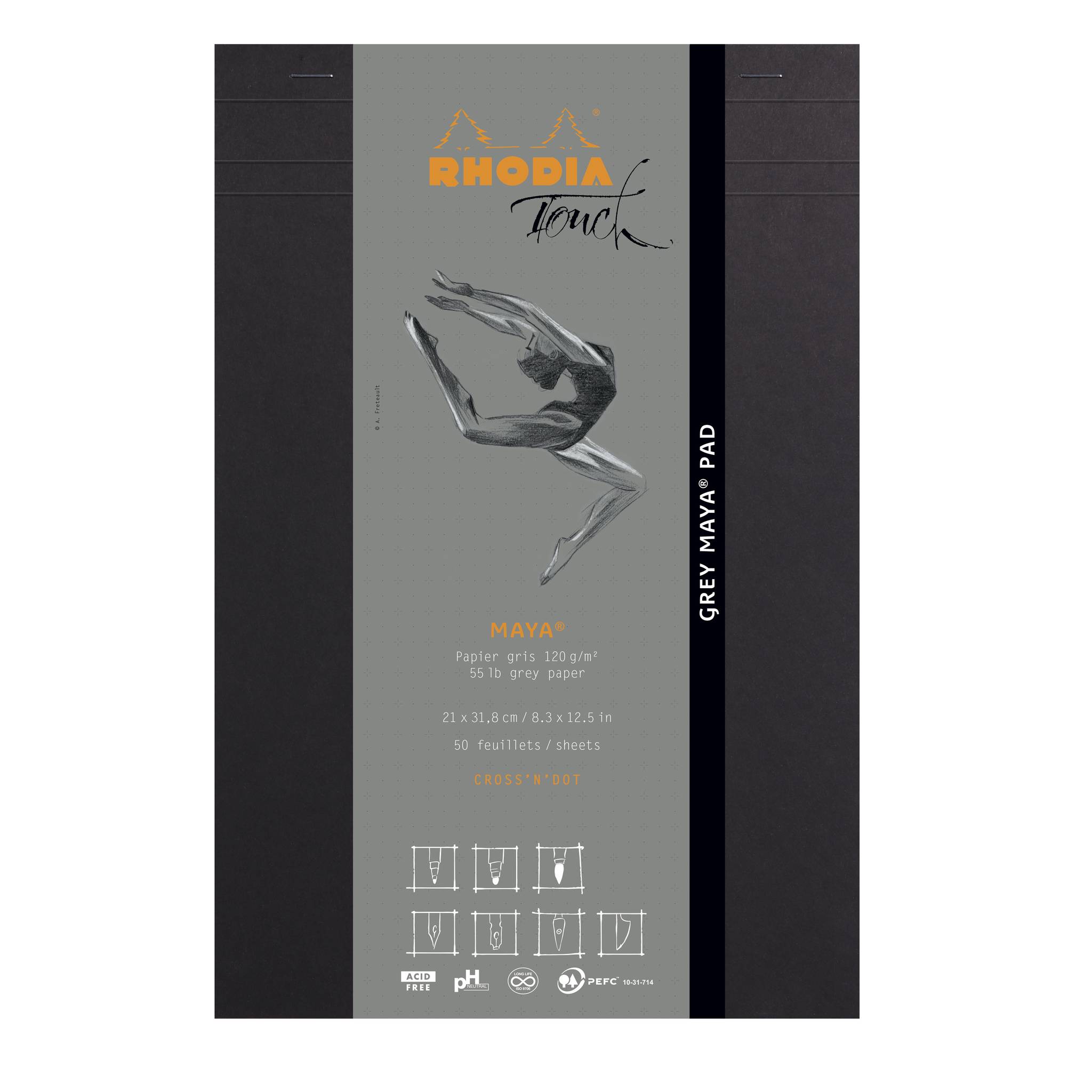 Rhodia Rhodia Touch Grey Maya pad A4+ 50 Blatt Cross'n'Dot 120g Schwarz 116109C