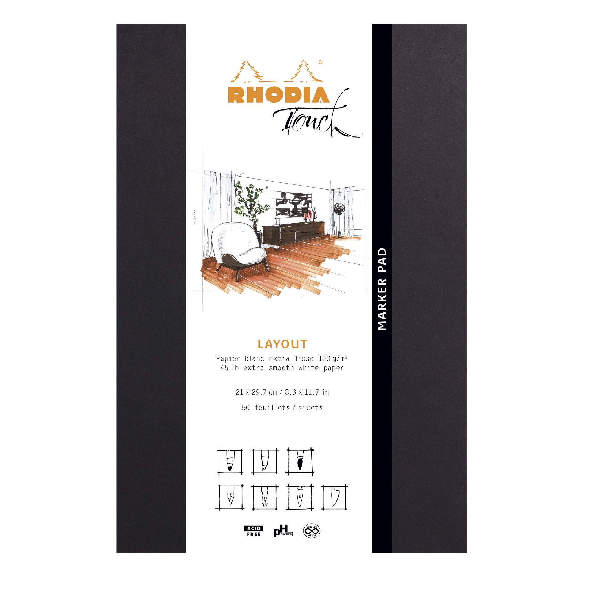 Rhodia Rhodia Touch Marker pad A4+, 50 Blatt blanko 100g - Schwarz 116101C