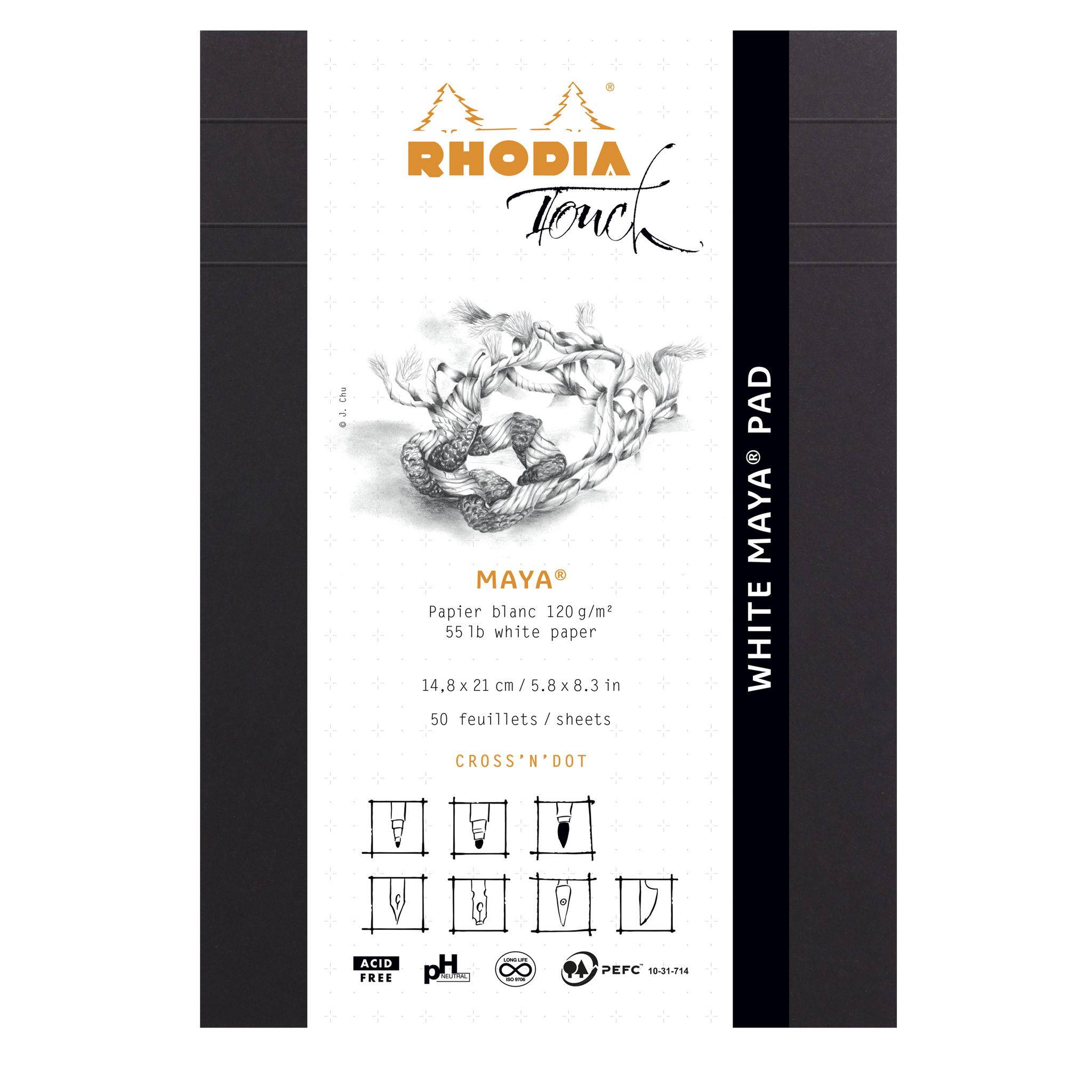 Rhodia Rhodia Touch White Maya pad A5 50 Blatt Cross'n'Dot 120g Schwarz 116103C