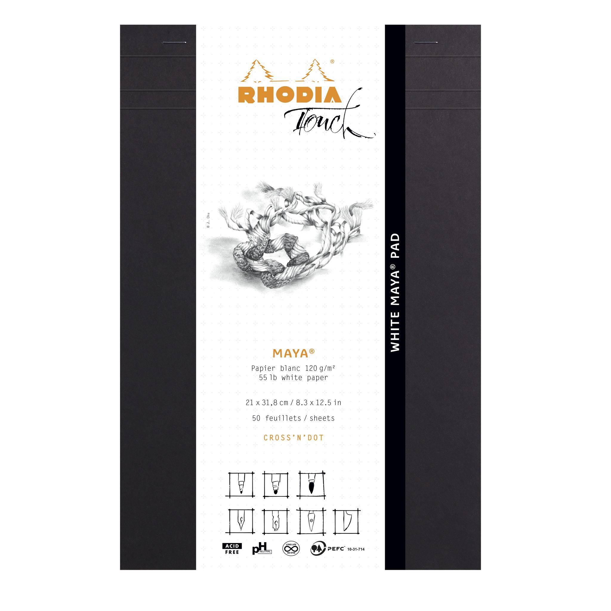 Rhodia Rhodia Touch White Maya pad A4+ 50 Blatt Cross'n'Dot 120g Schwarz 116105C