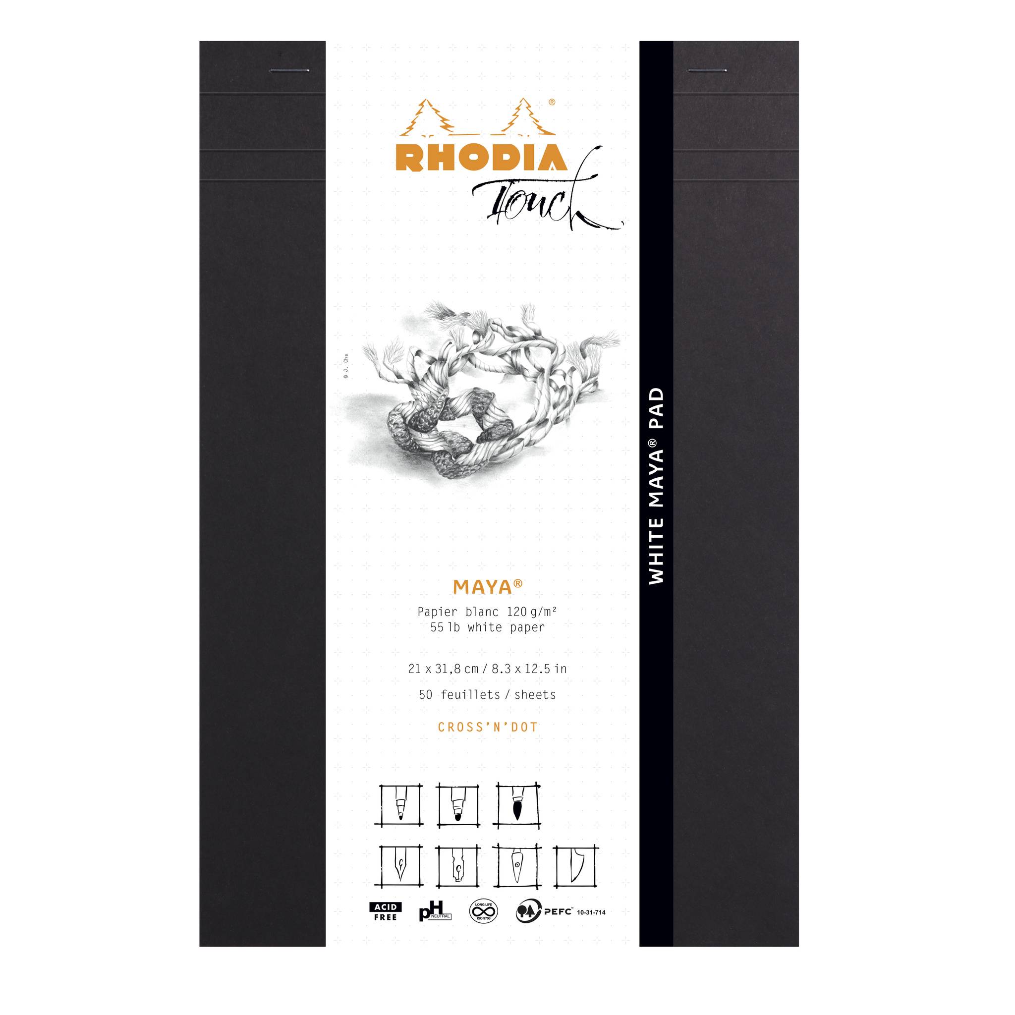 Rhodia Rhodia Touch White Maya pad A4+ 50 Blatt Cross'n'Dot 120g Schwarz 116105C