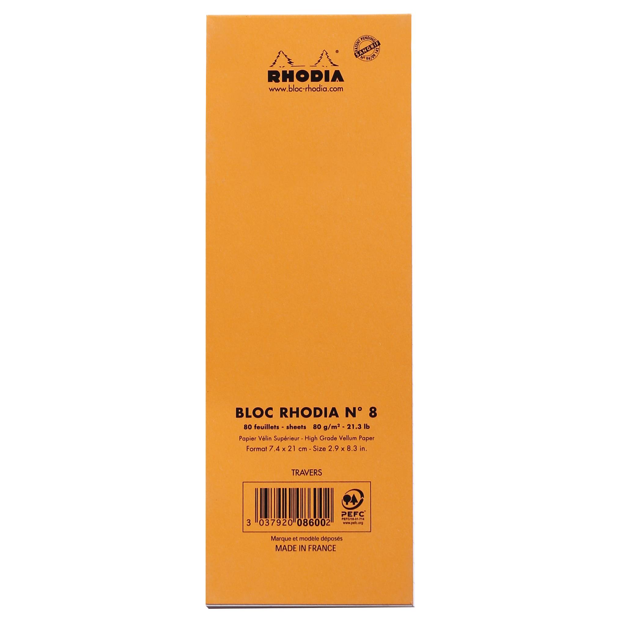 Rhodia 10x Gehefter Notizblock No.8 7,4x21cm 80 Bl liniert 80g Orange 8600C