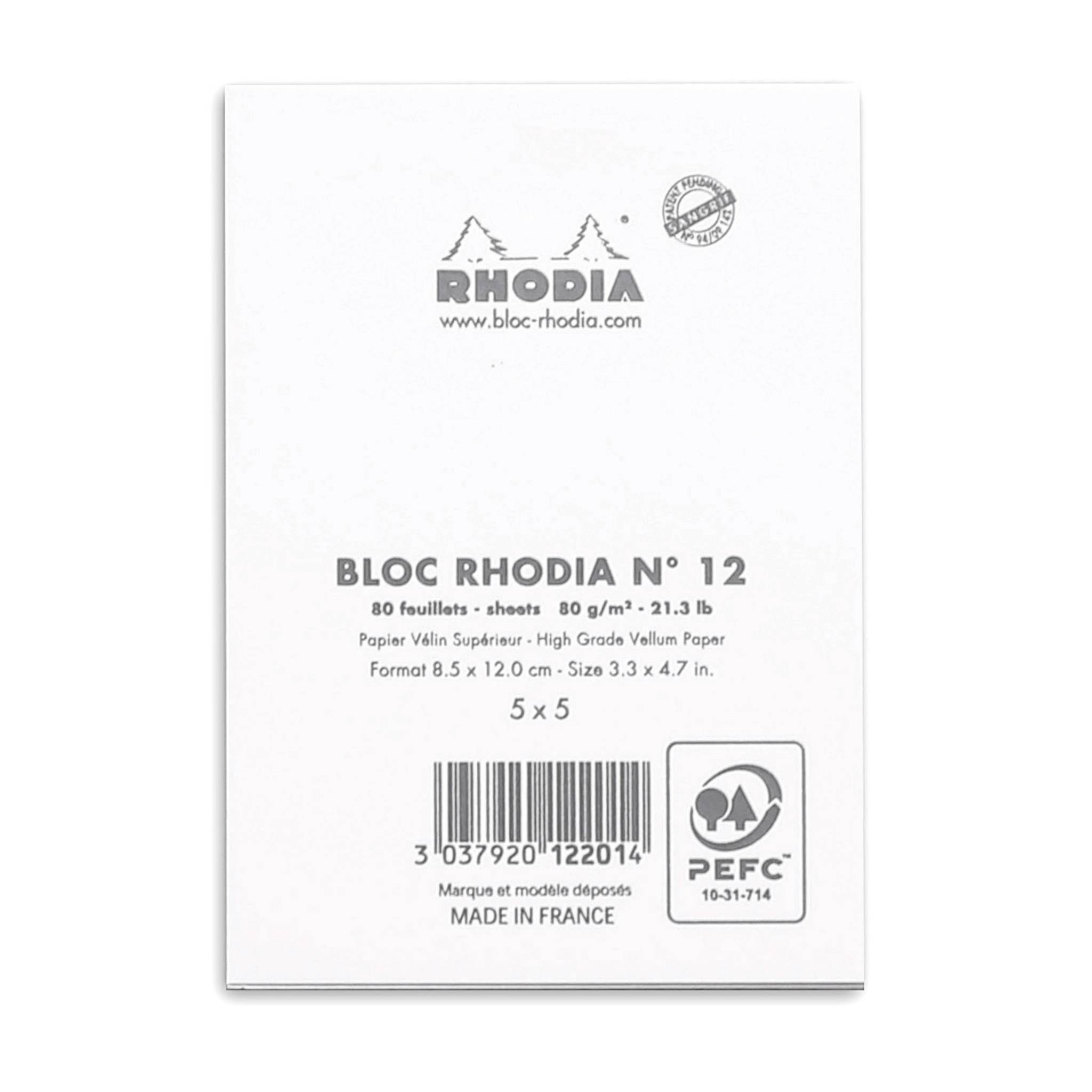 Rhodia 10x Gehefter Notizblock No.12 8,5x12cm 80 Bl kariert 80g Weiß 12201C