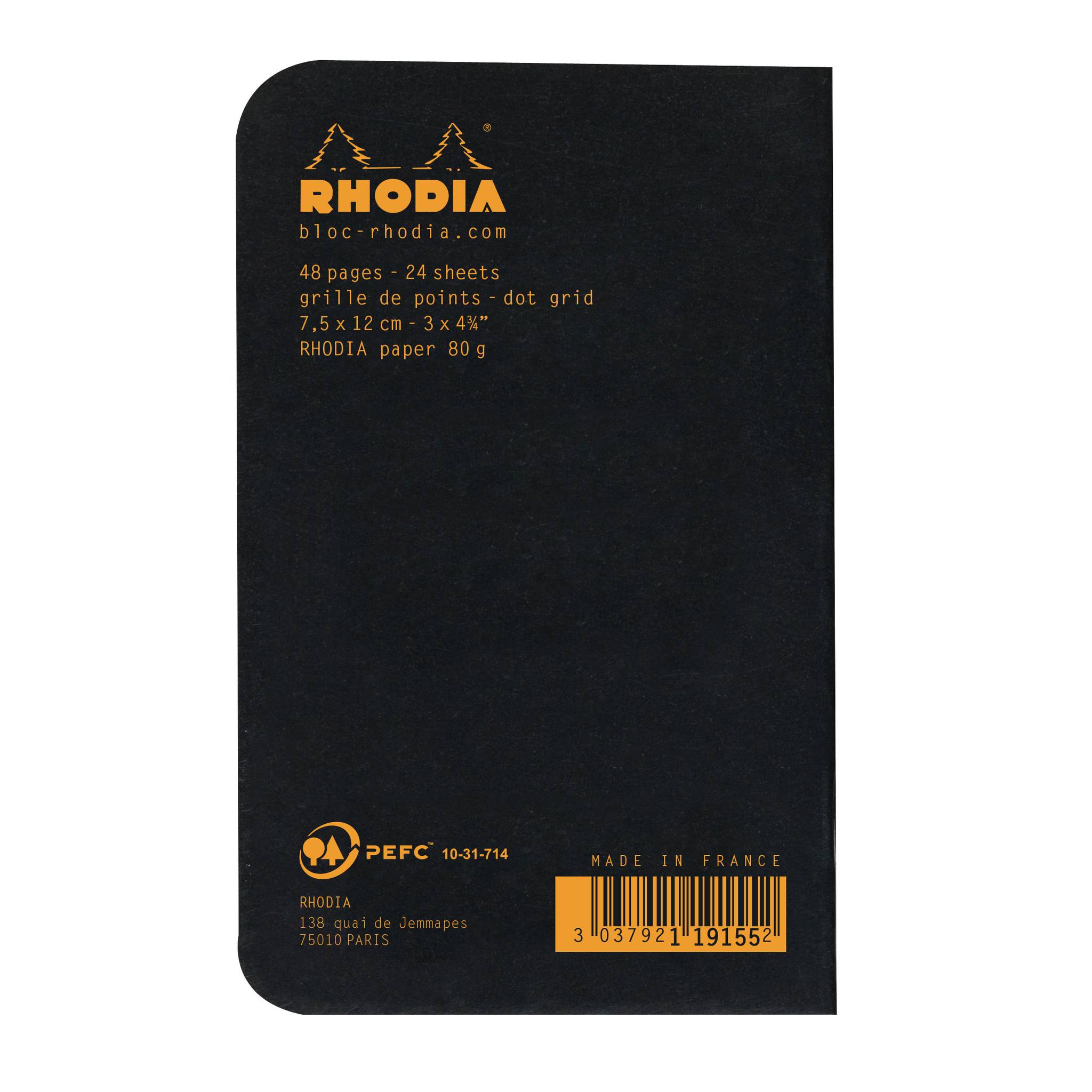 Rhodia 20x Notizheft dotBook 7,5x12cm 24 Bl dot/punktkariert 80g Schwarz 119155C