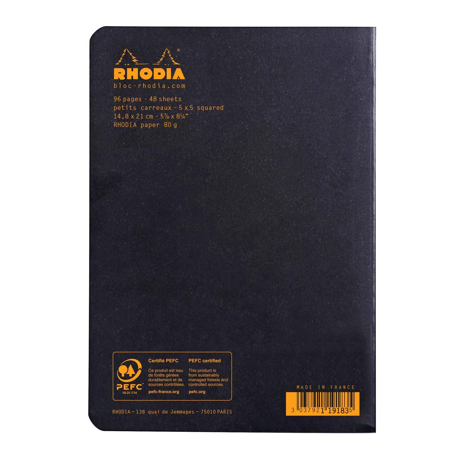 Rhodia 10x Notizheft Rhodia A5 48 Blatt kariert 80g - Schwarz 119183C