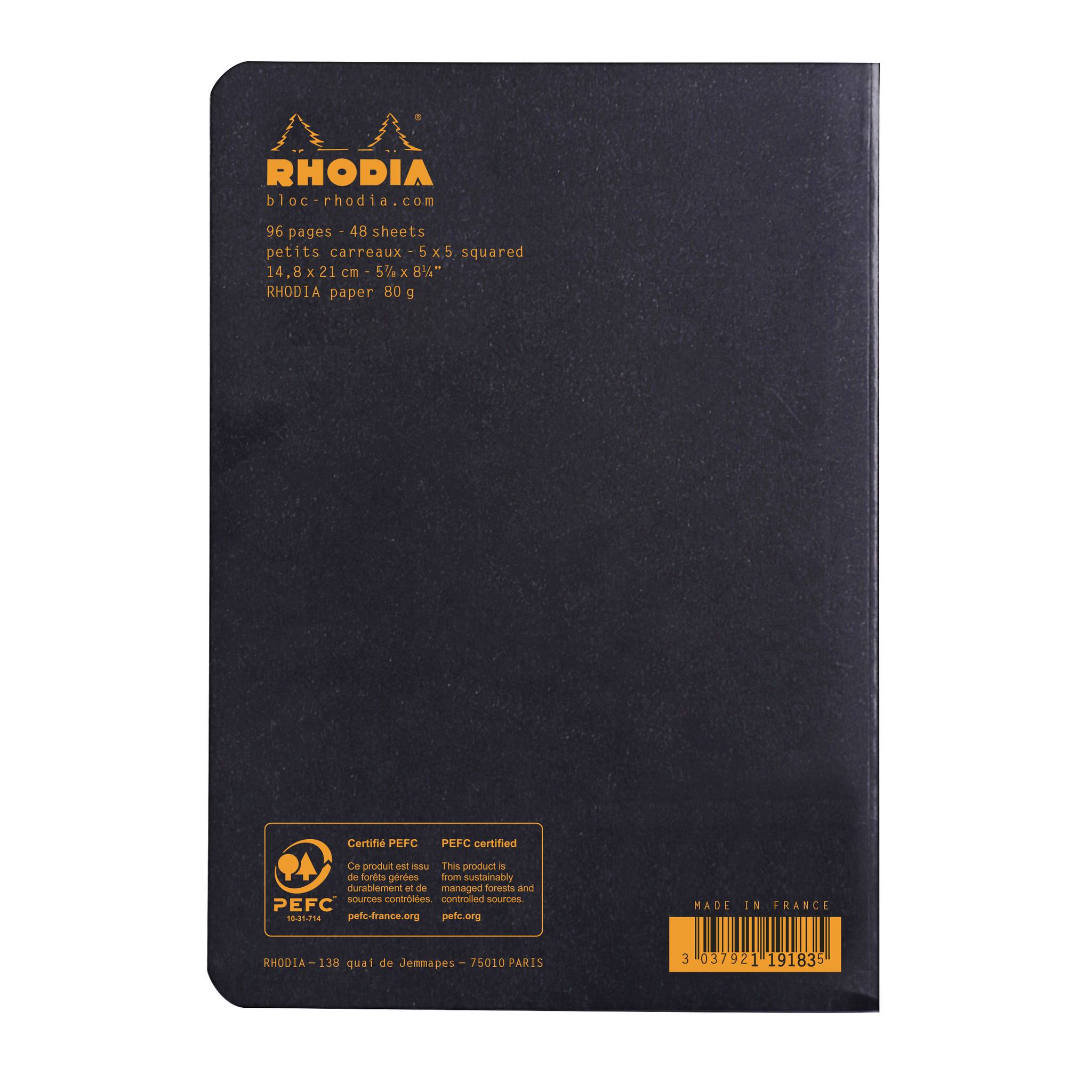 Rhodia 10x Notizheft Rhodia A5 48 Blatt kariert 80g - Schwarz 119183C