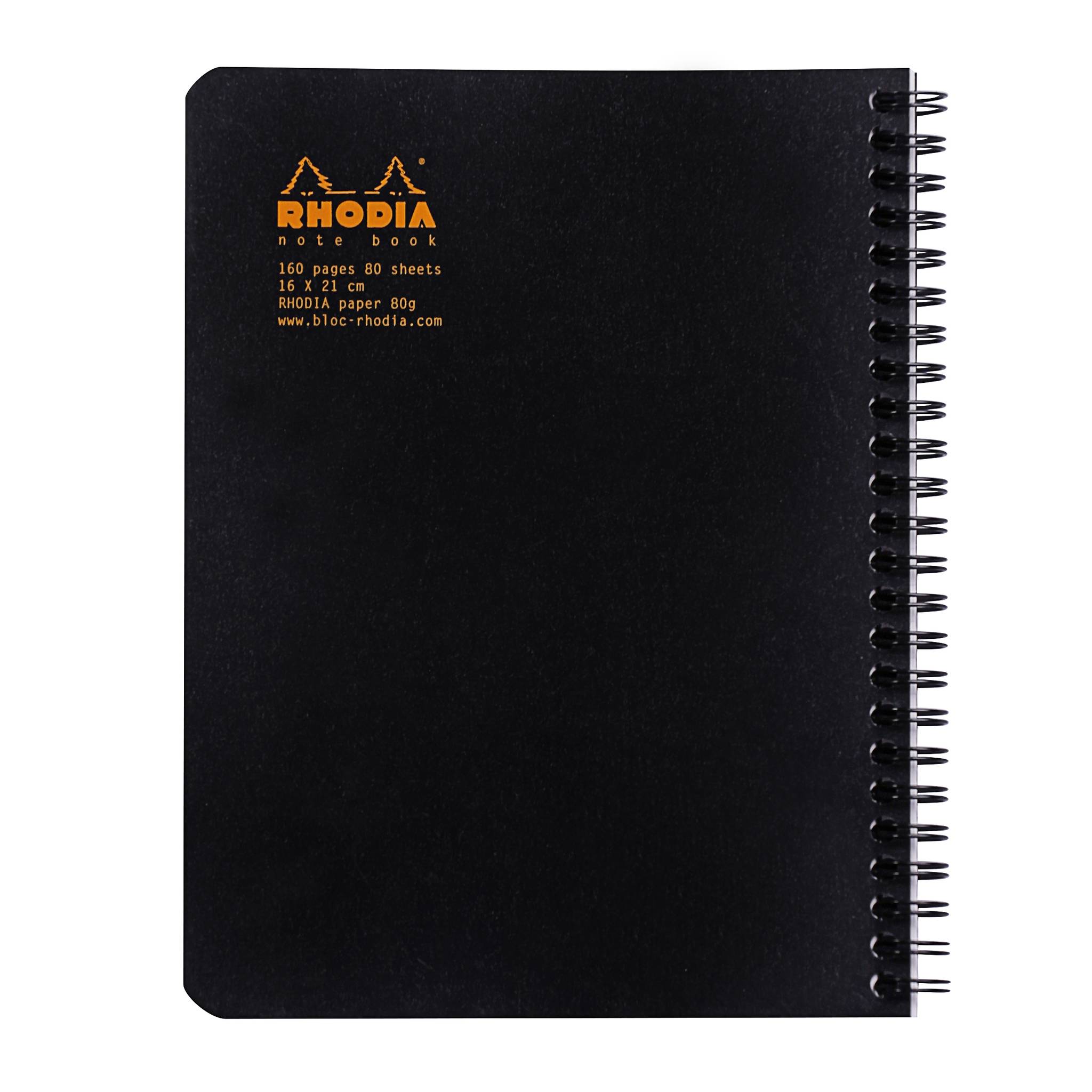 Rhodia 5x Spiralbuch Notebook A5+, 80 Bl kariert 80g, abtrennbar Schwarz 193429C